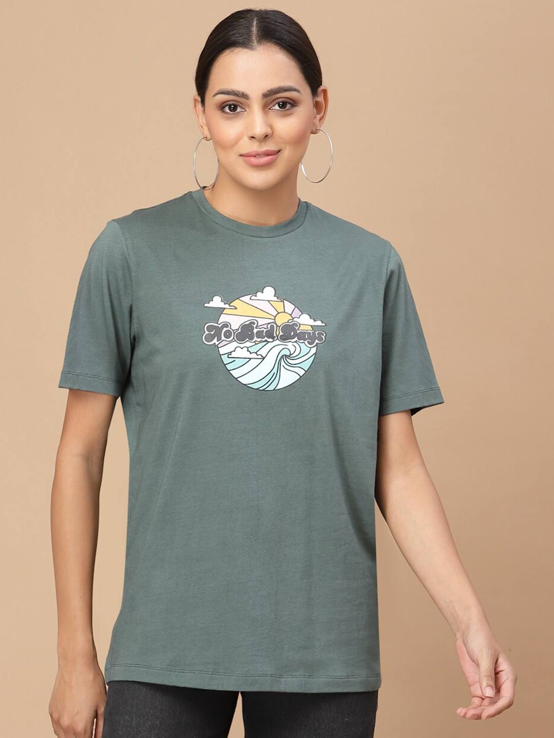 

HOUSE OF KKARMA Cotton Printed Oversized T-shirt, Green