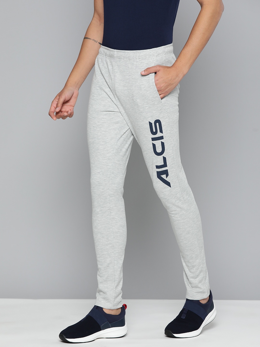 

Alcis Men Printed Rapid-Dry Slim-Fit Track Pants, Grey