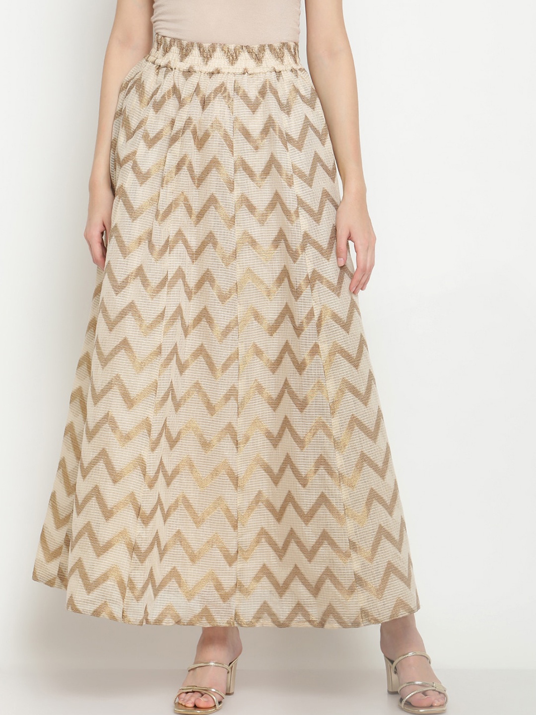 

Be Indi Printed Flared Maxi Jacquard Skirt, Off white