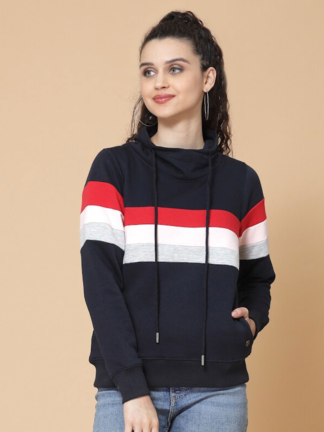 

Wool Trees Women Striped Cotton Sweatshirt, Navy blue