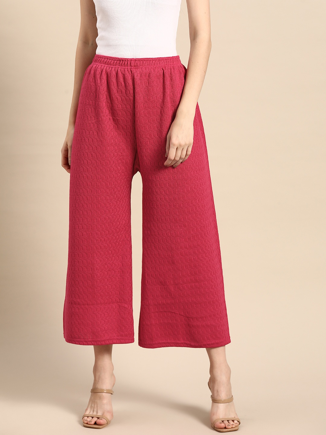 

Saadgi Women Magenta Woollen Winter Flared Cropped Palazzos
