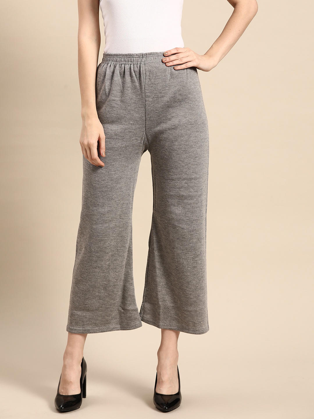 

Saadgi Women Woollen Flared Knitted Ethnic Palazzos, Grey