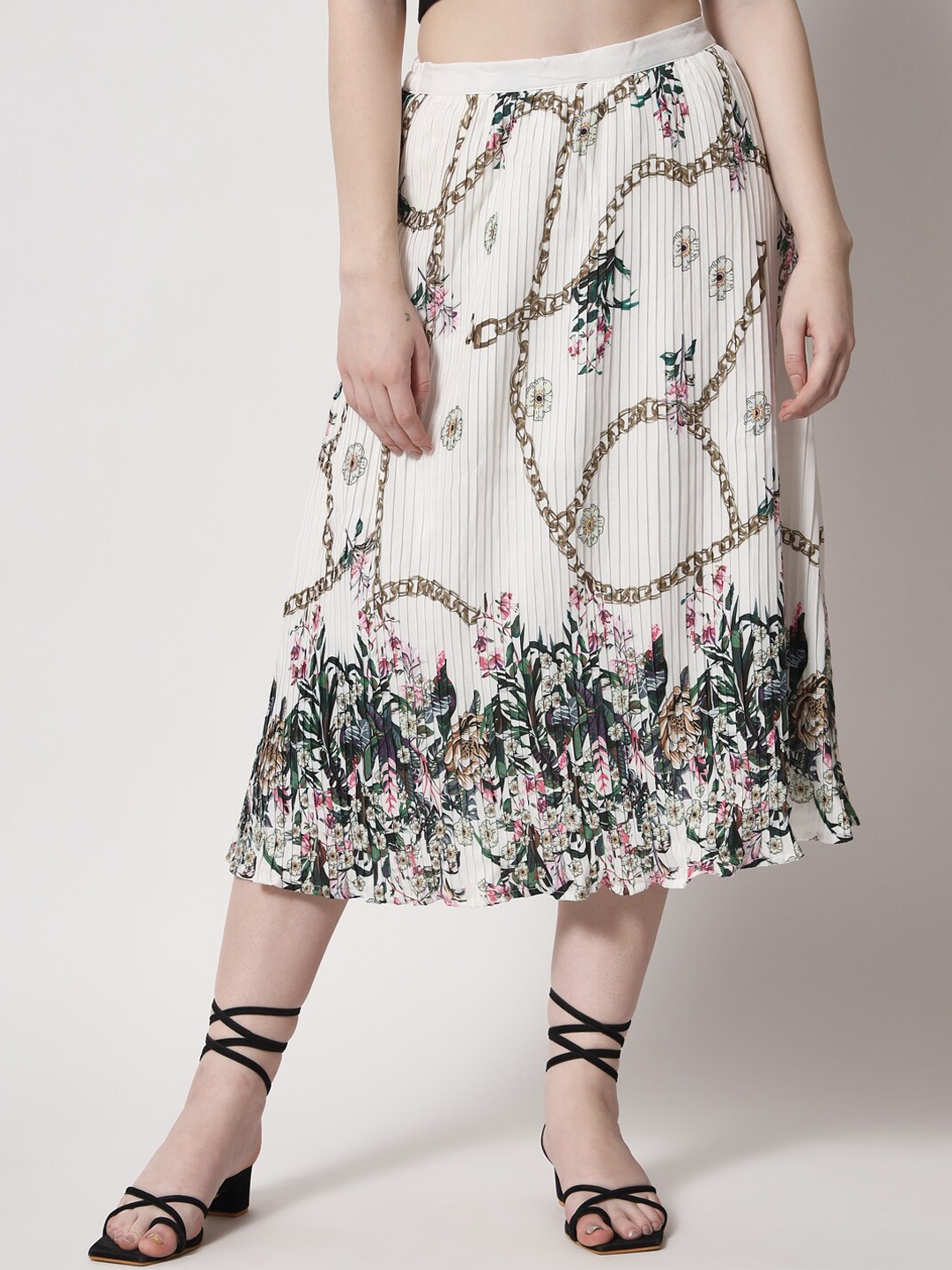 

HERE&NOW Printed Accordion Pleated A-Line Skirt, White