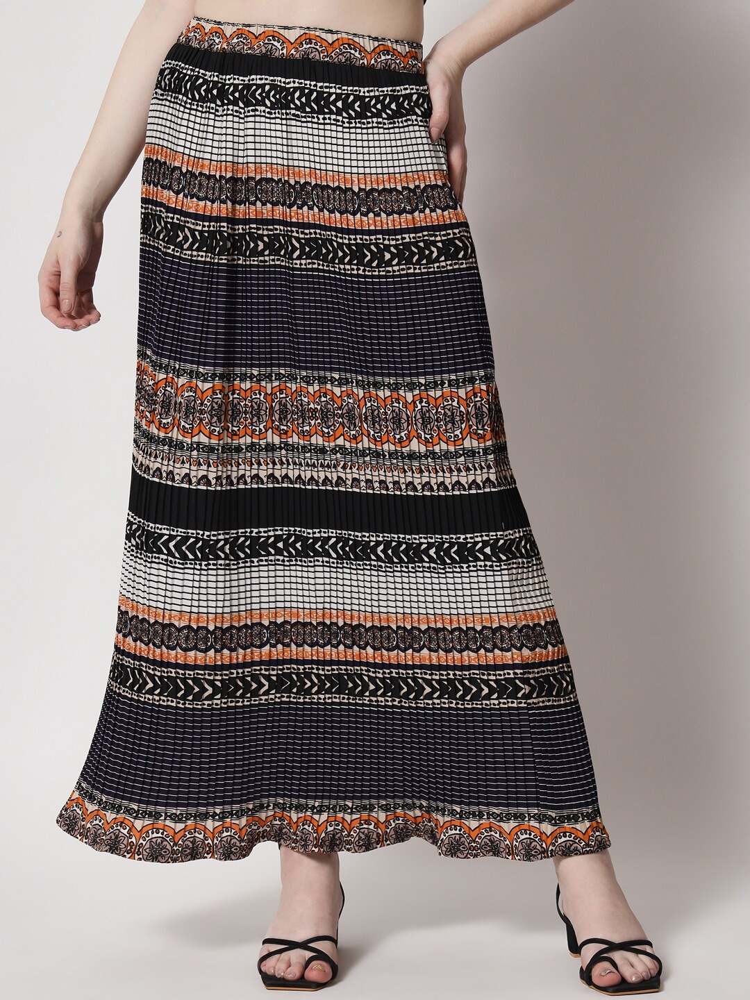 

HERE&NOW Printed Maxi A-Line Skirt, Black