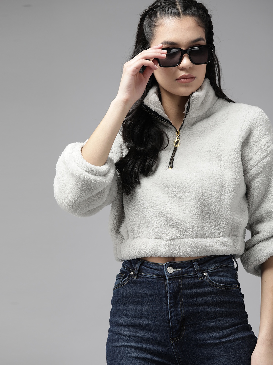 

Roadster Women Grey Fur Sweatshirt