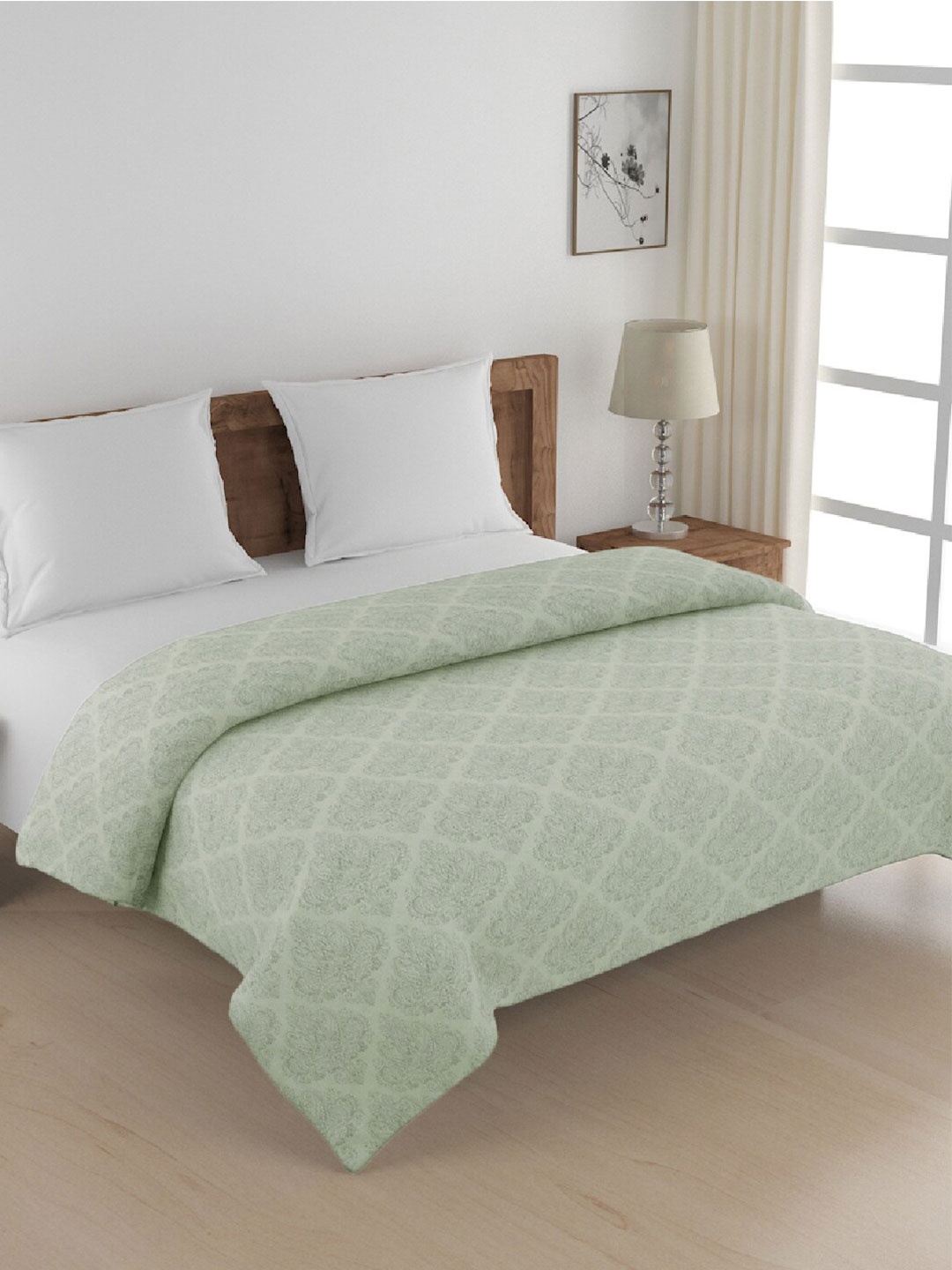 

SWAYAM White & Green Ethnic Motifs Heavy Winter 350 Cotton GSM Double Bed Comforter