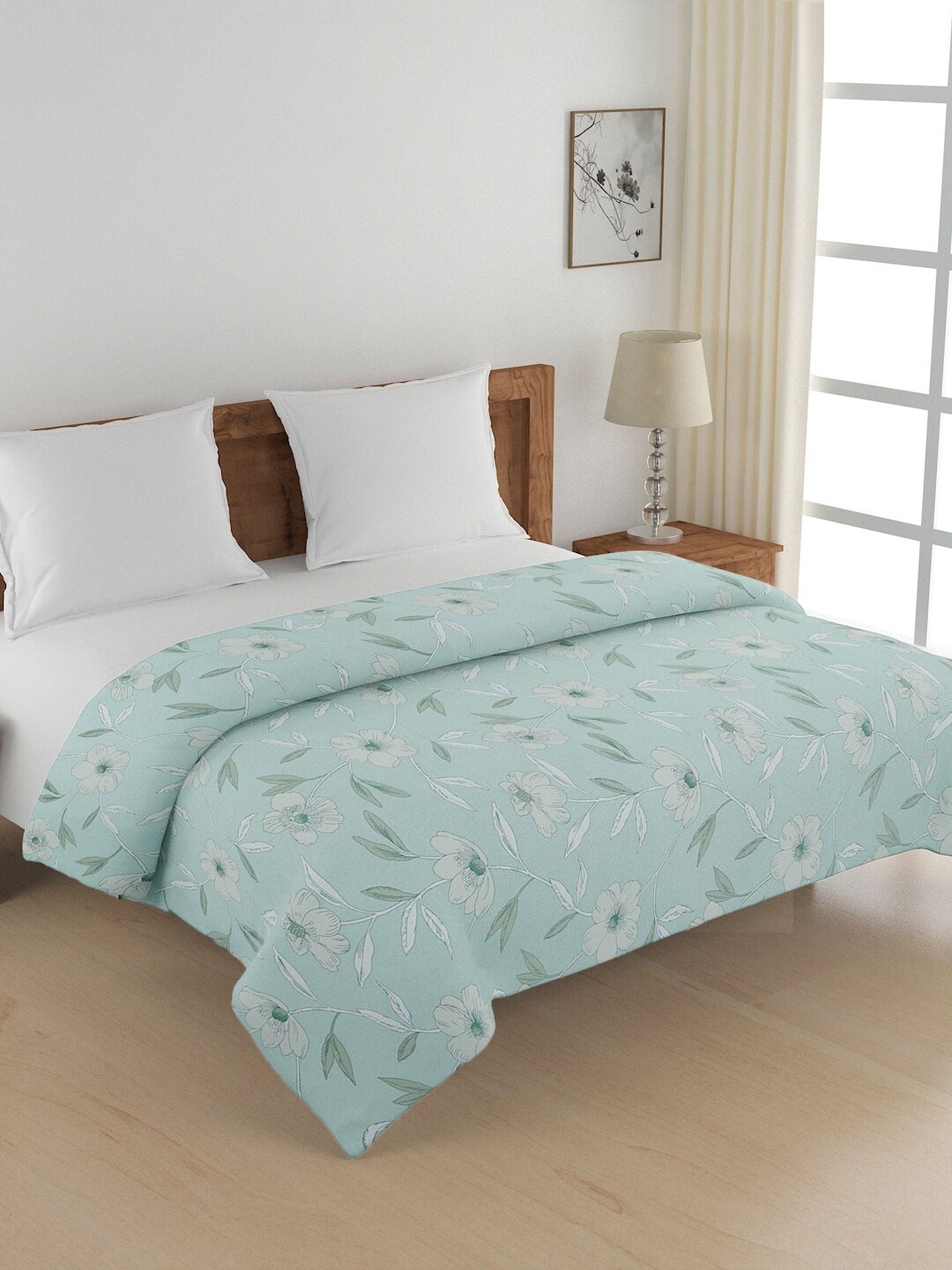 

SWAYAM Teal & White Floral AC Room 150 GSM Cotton Double Bed Comforter