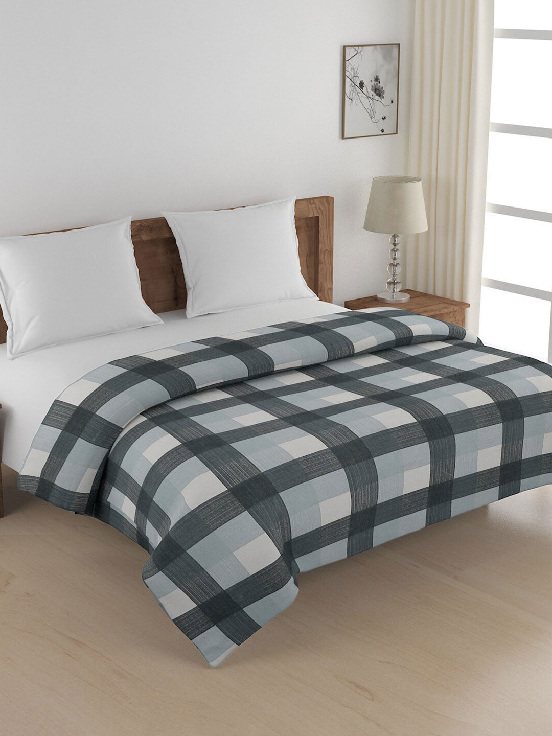 

SWAYAM Black & Grey Checked AC Room 150 GSM Cotton Double Bed Comforter