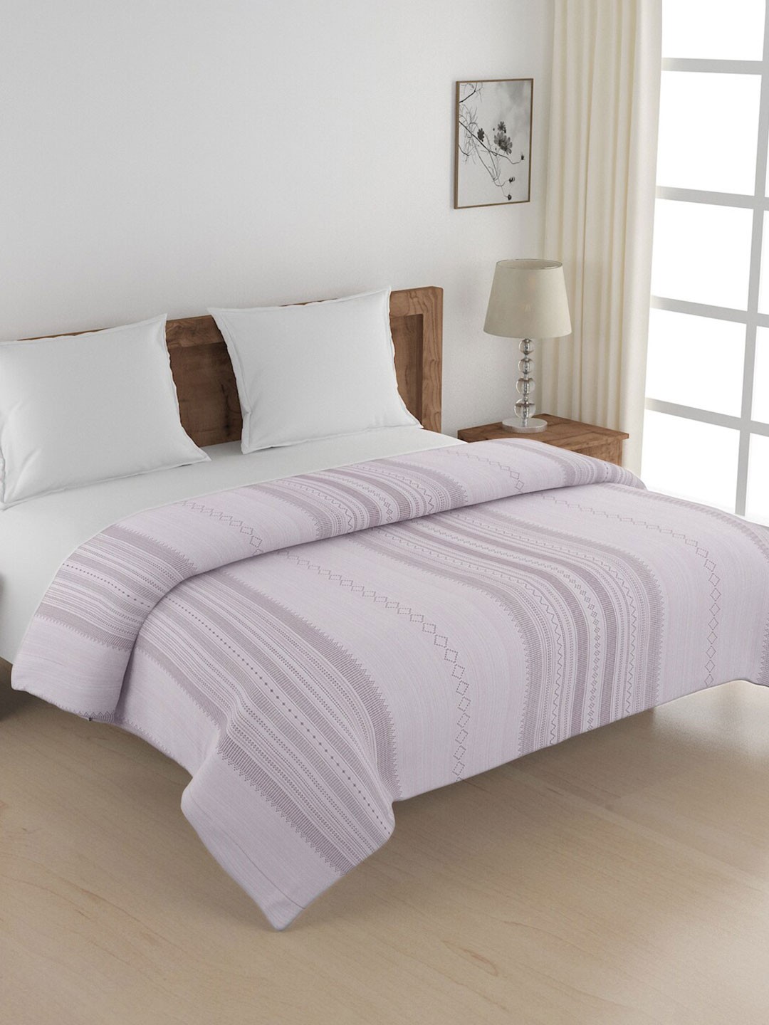 

SWAYAM White & Purple Geometric AC Room 150 GSM Cotton Double Bed Comforter