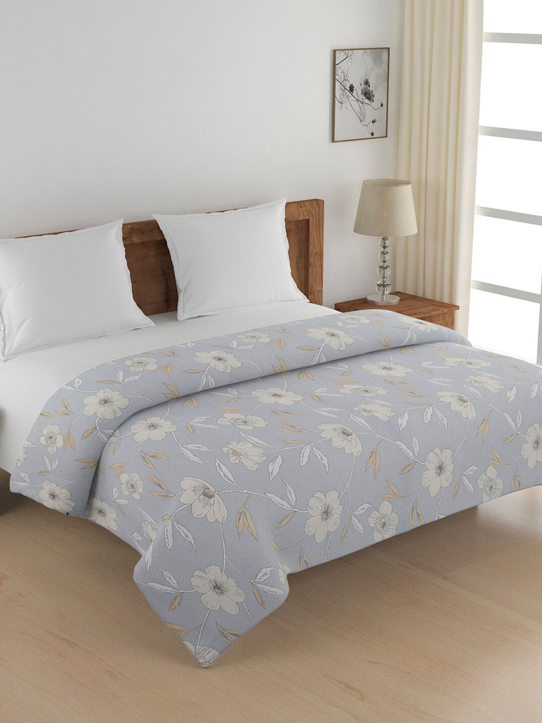 

SWAYAM Grey & Off White Floral AC Room 150 GSM Cotton Double Bed Comforter
