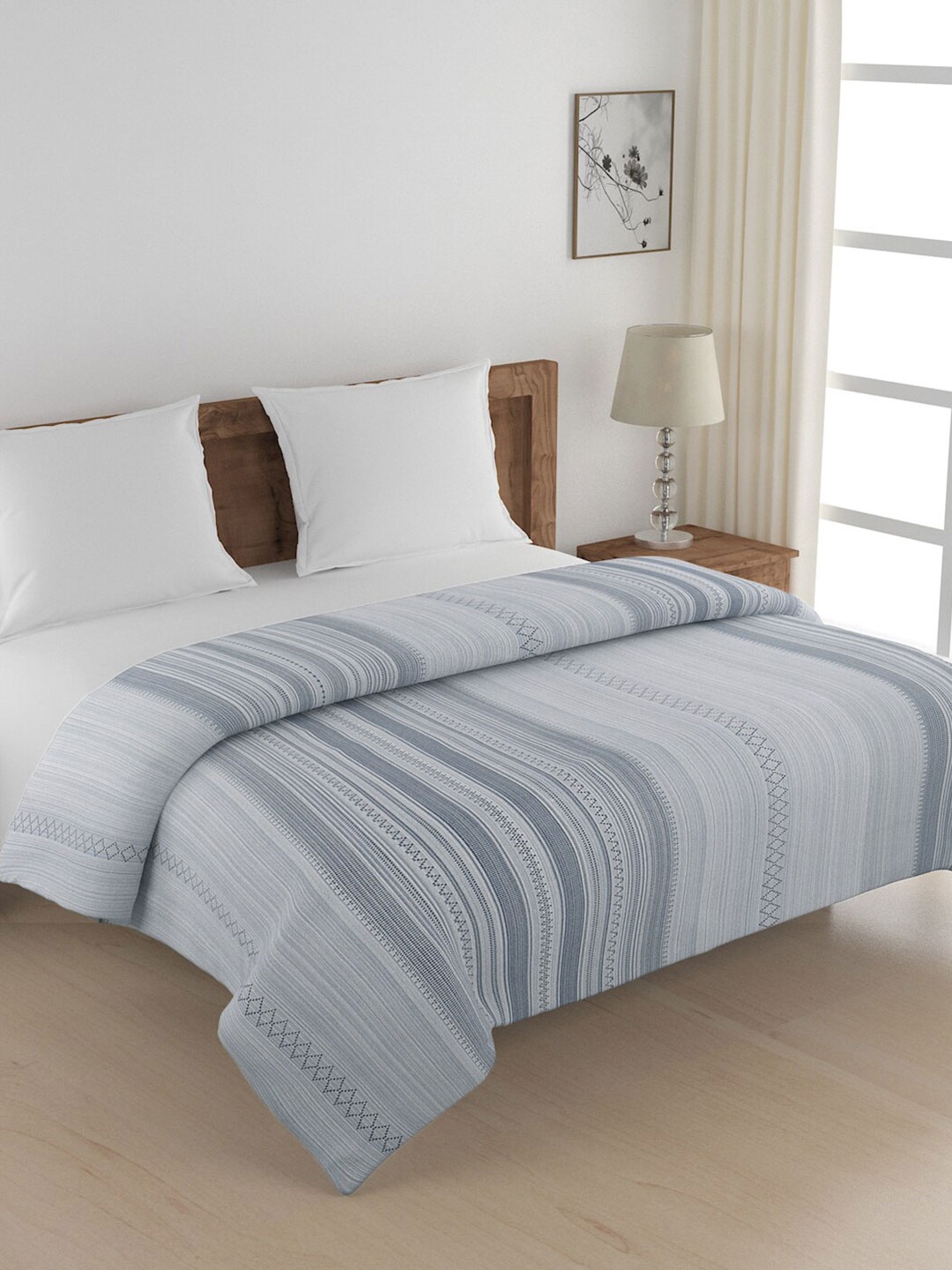 

SWAYAM White & Grey Geometric AC Room 150 GSM Cotton Double Bed Comforter