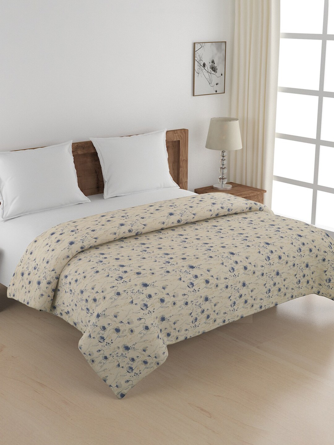 

SWAYAM Beige & Blue Floral AC Room 150 GSM Cotton Double Bed Comforter