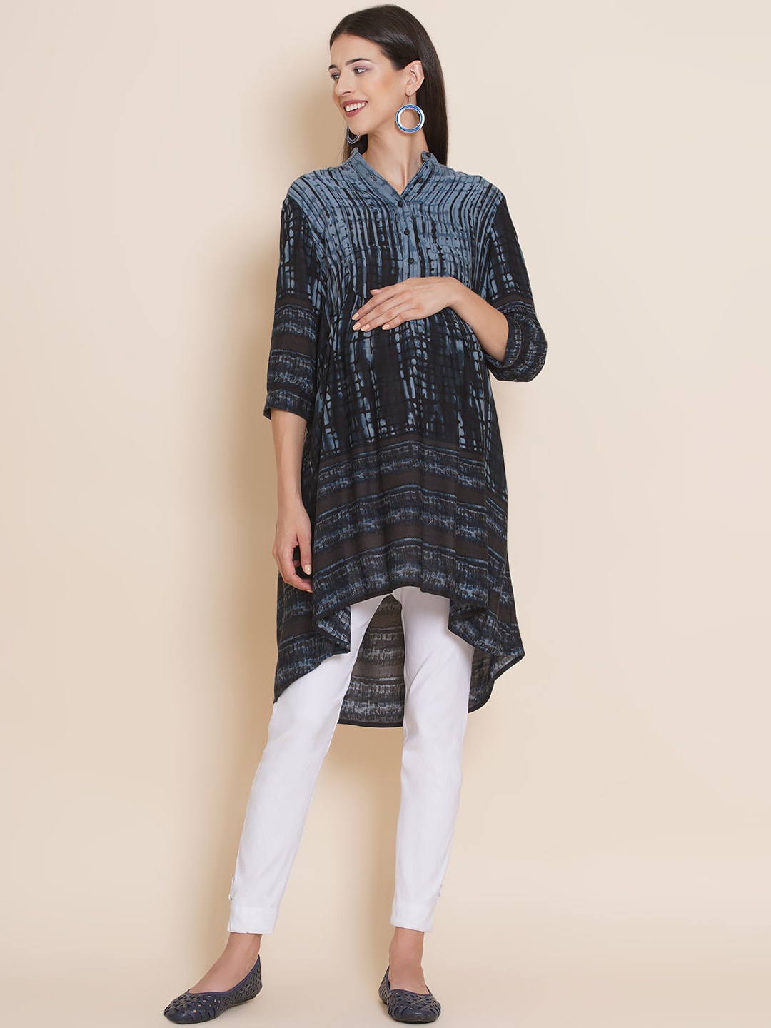 

Mine4Nine Women Printed Maternity Kurta, Grey