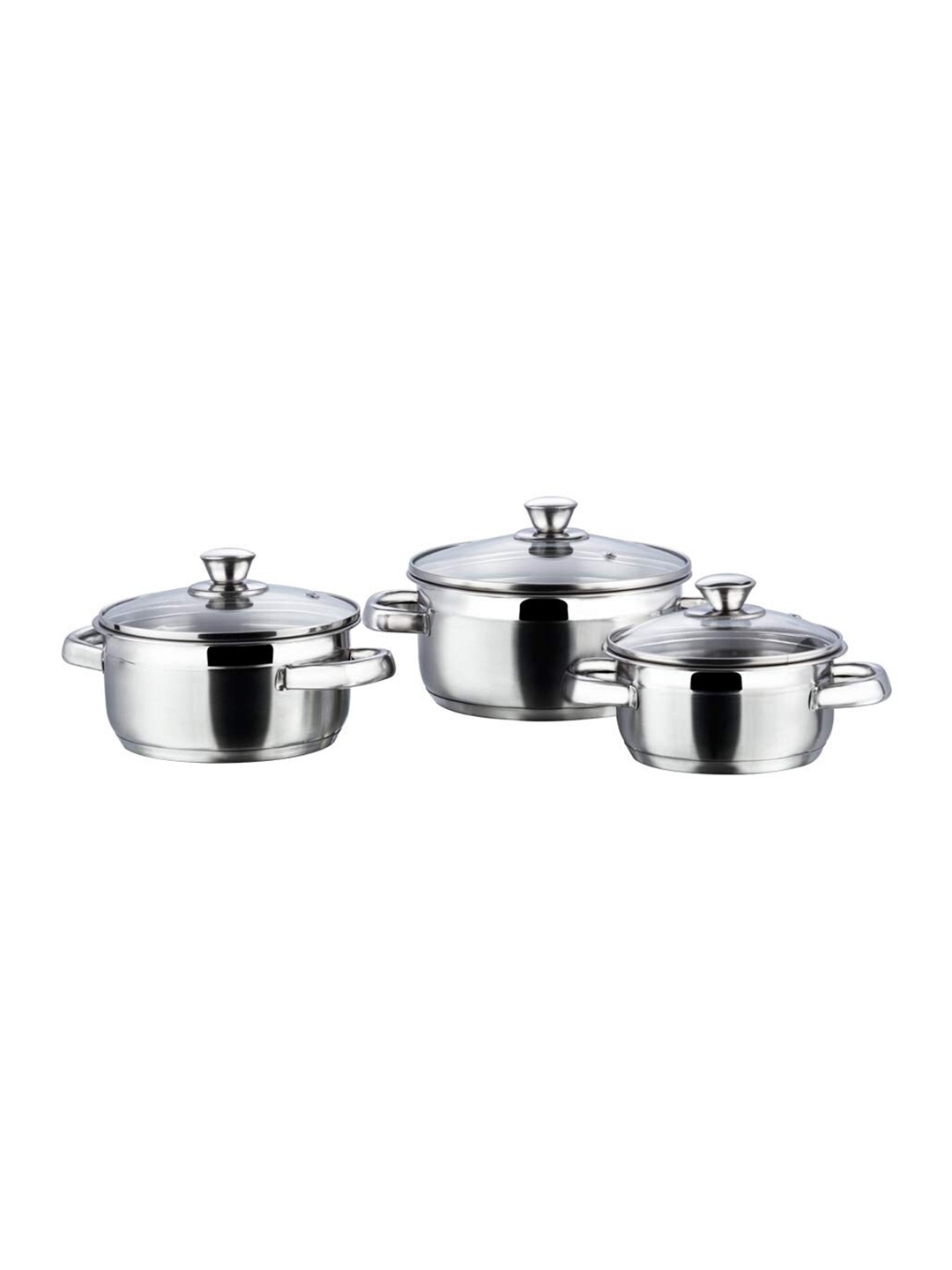 

Vinod Silver-Toned Set Of 3 Stainless Steel Breman Sauce Pan With Glass Lid