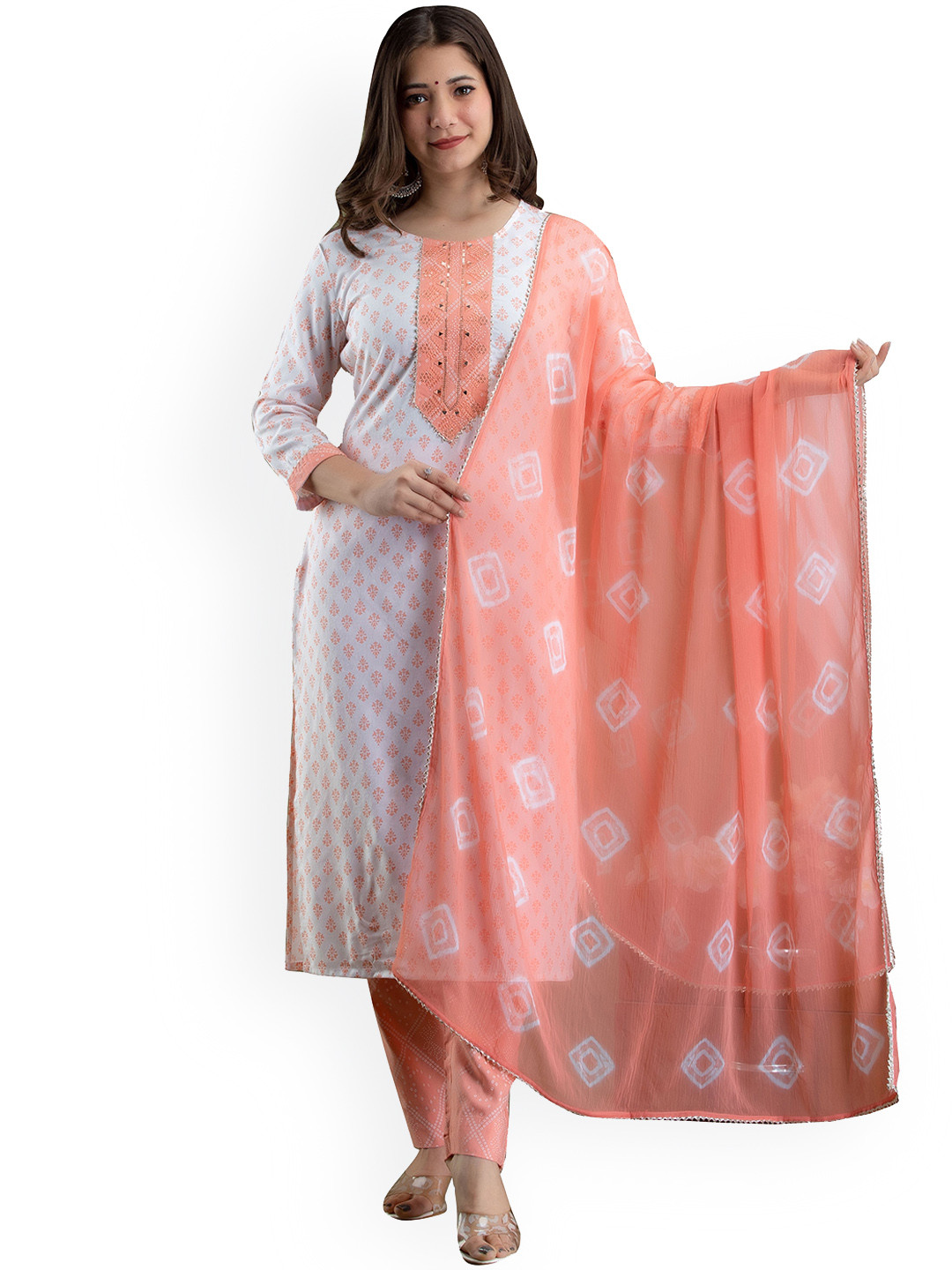 

JAIPUR FASHION MODE Women Orange Ethnic Motifs Printed Pure Cotton Kurta Set
