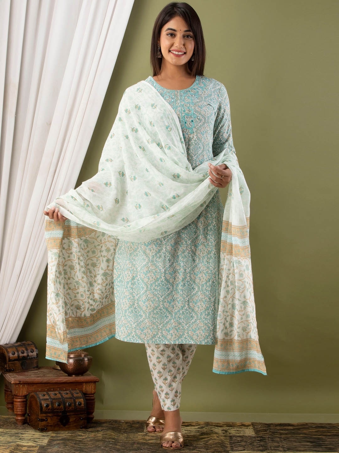 

JAIPUR FASHION MODE Women Blue Floral Printed Pure Cotton Kurta Set