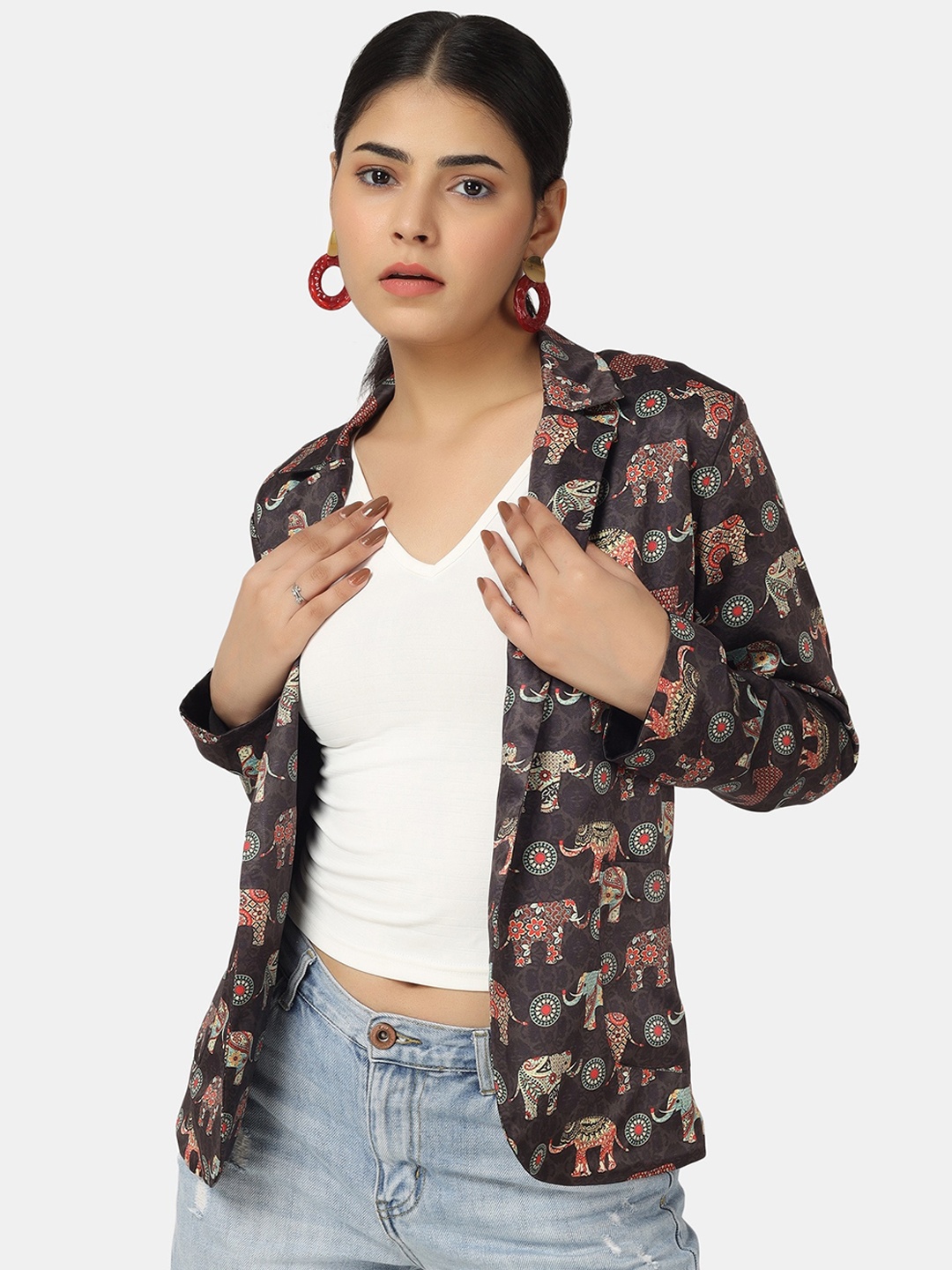 

angloindu Women Open Front Jacket, Black