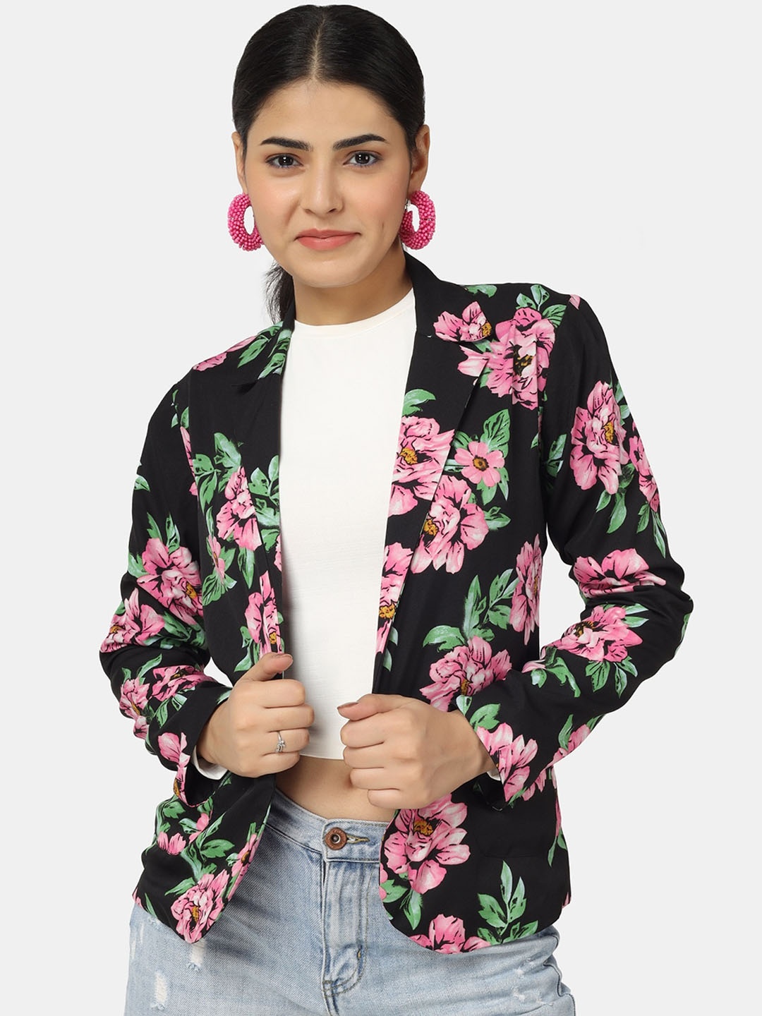 

angloindu Women Floral Tailored Jacket, Black