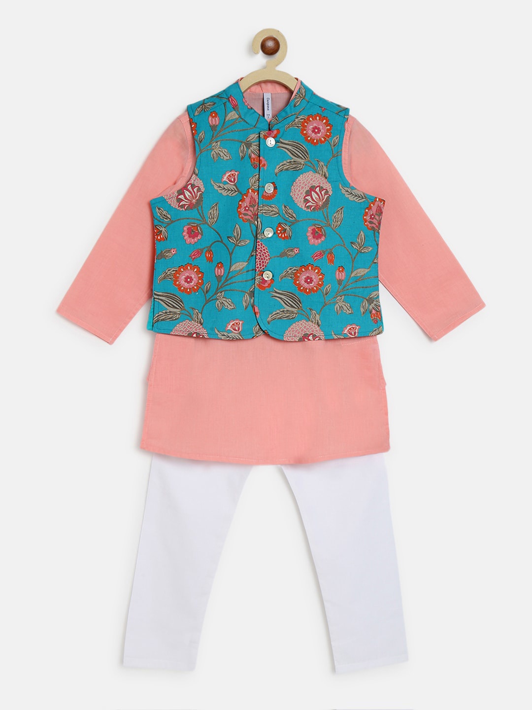 

Campana Boys Printed Pure Cotton Kurta with Pyjamas &Jacket, Pink