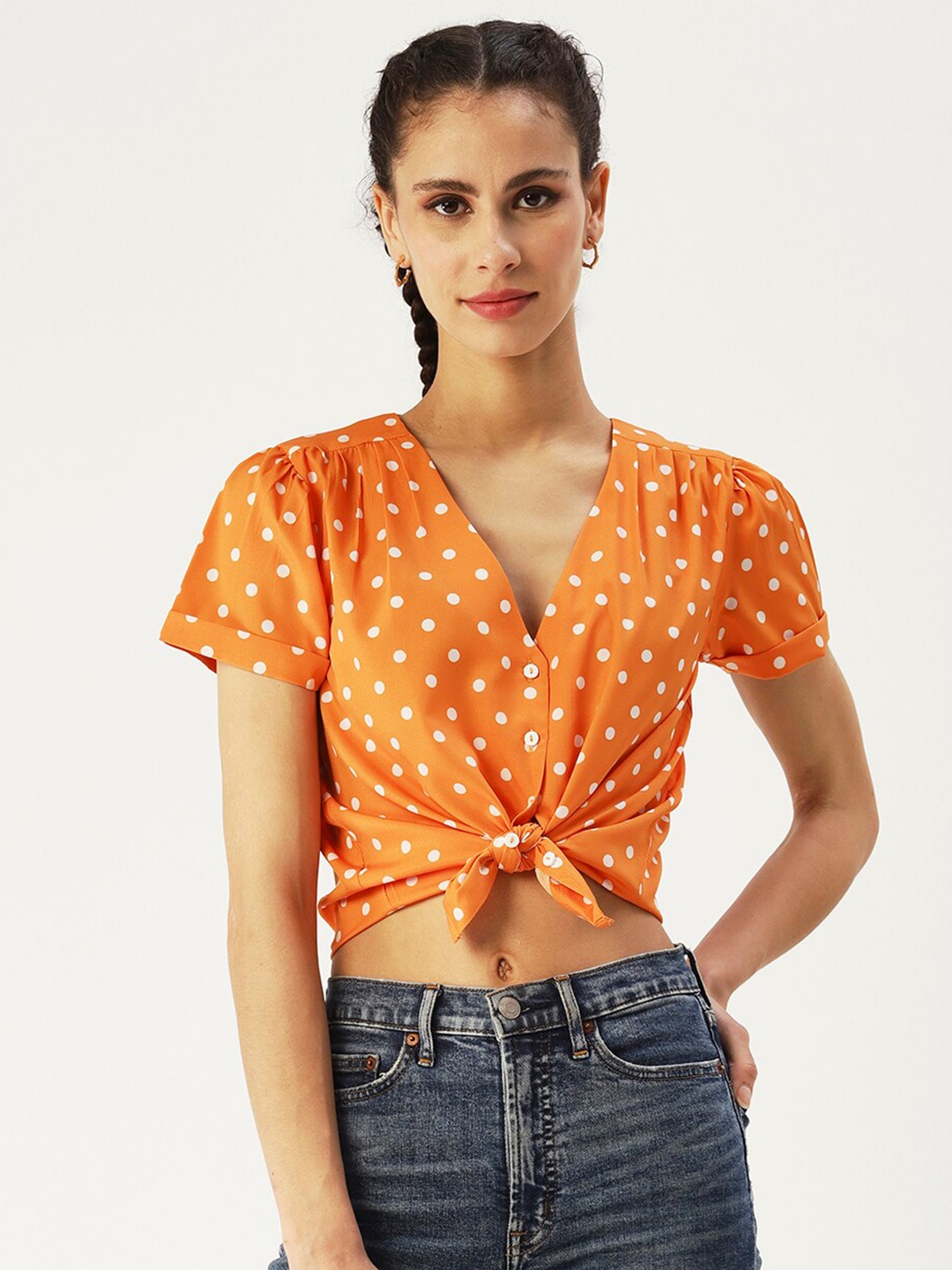 

DressBerry Print Crepe Crop Top, Orange