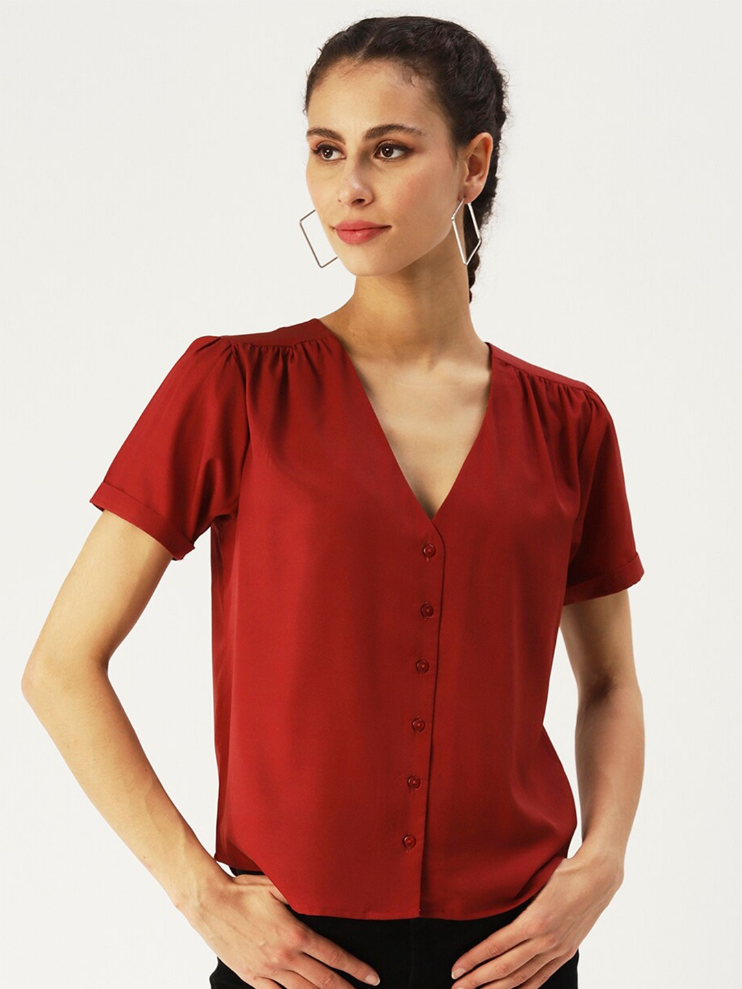 

DressBerry Crepe Shirt Style Top, Maroon