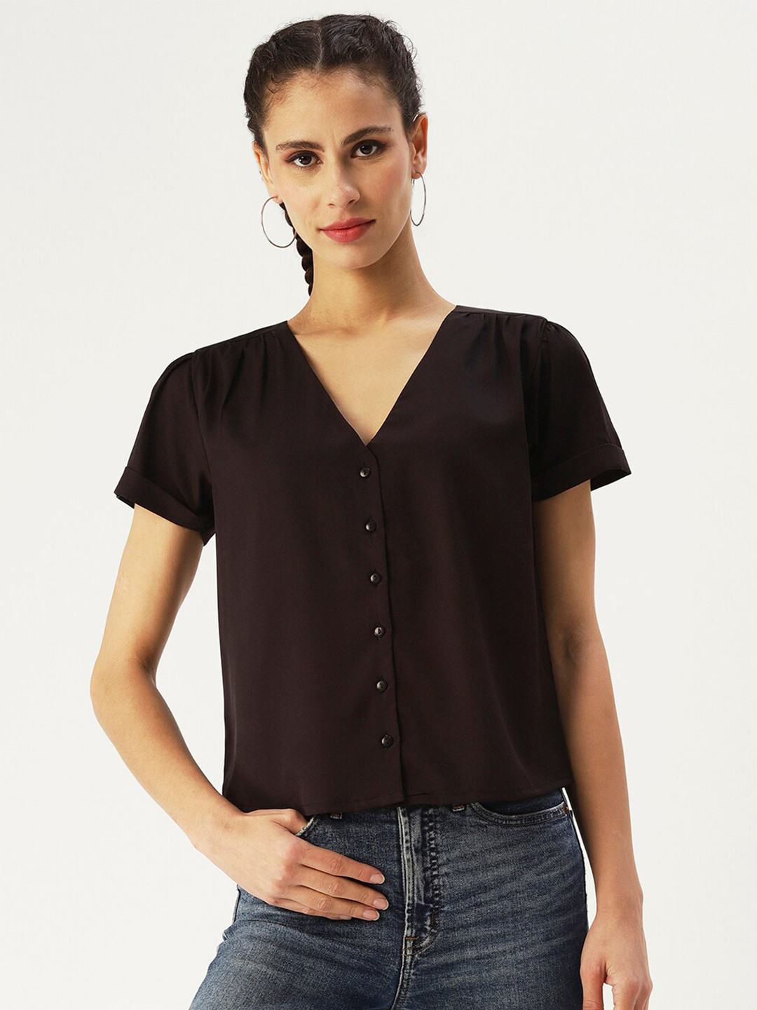 

DressBerry Crepe Shirt Style Top, Black