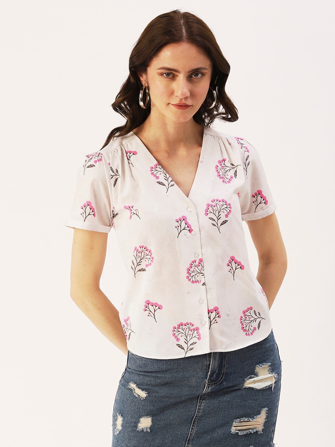 

DressBerry Print Crepe Shirt Style Top, White