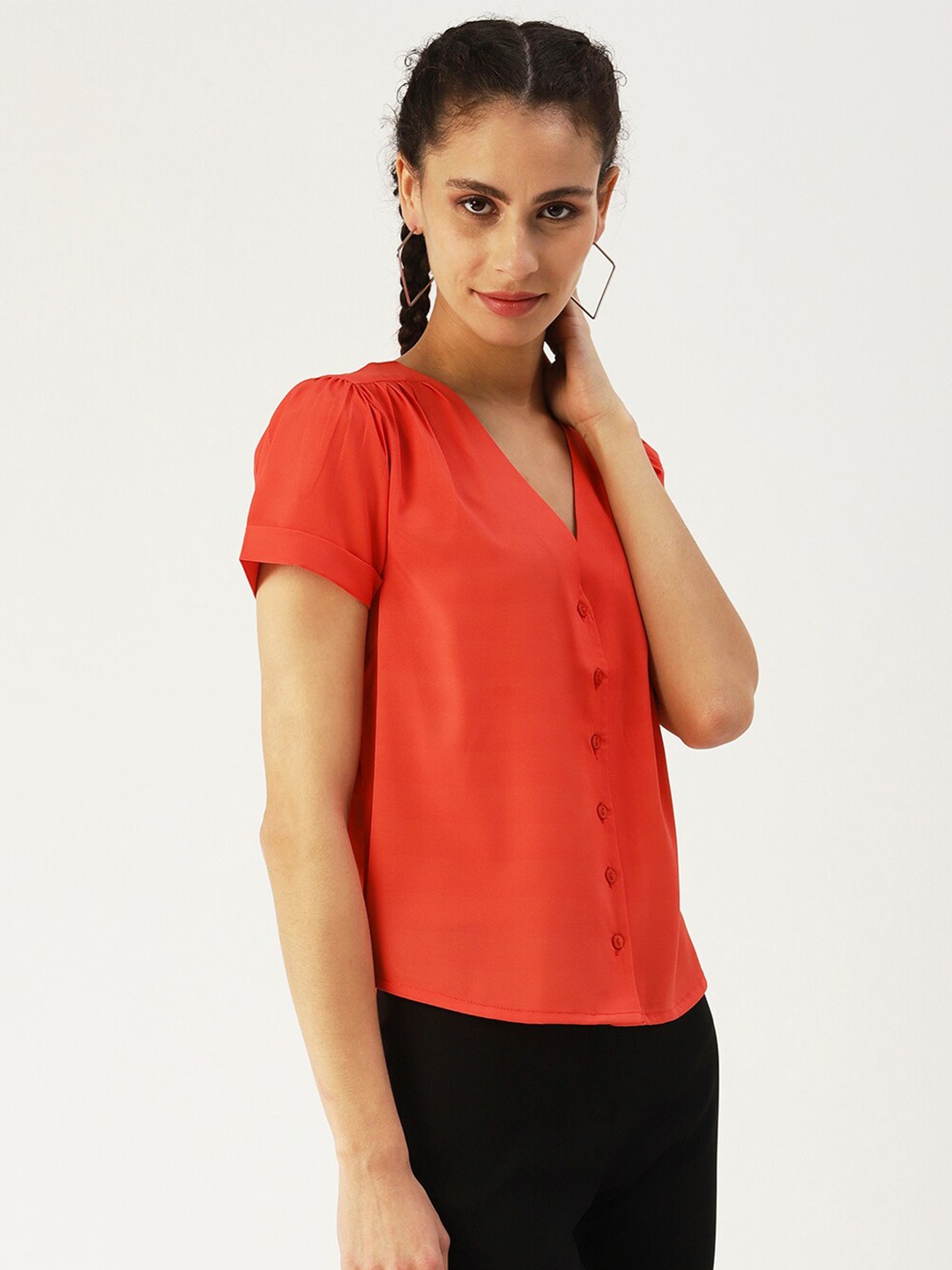 

DressBerry Crepe Shirt Style Top, Orange