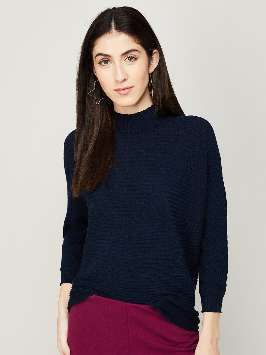 

CODE by Lifestyle Women Striped Acrylic Pullover Sweater, Navy blue