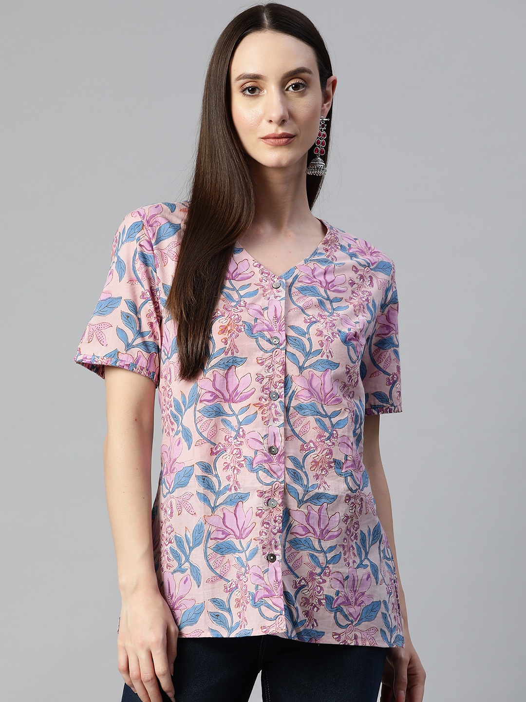 

Vasudha Women Floral Print Pure Cotton Tunic, Lavender