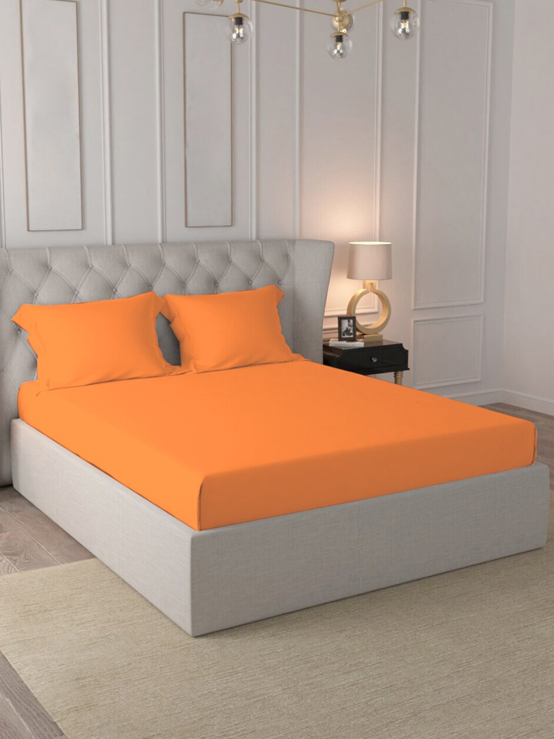 

PIZUNA LINENS Solid 400 TC Cotton Queen Bedsheet with 2 Pillow Covers, Orange