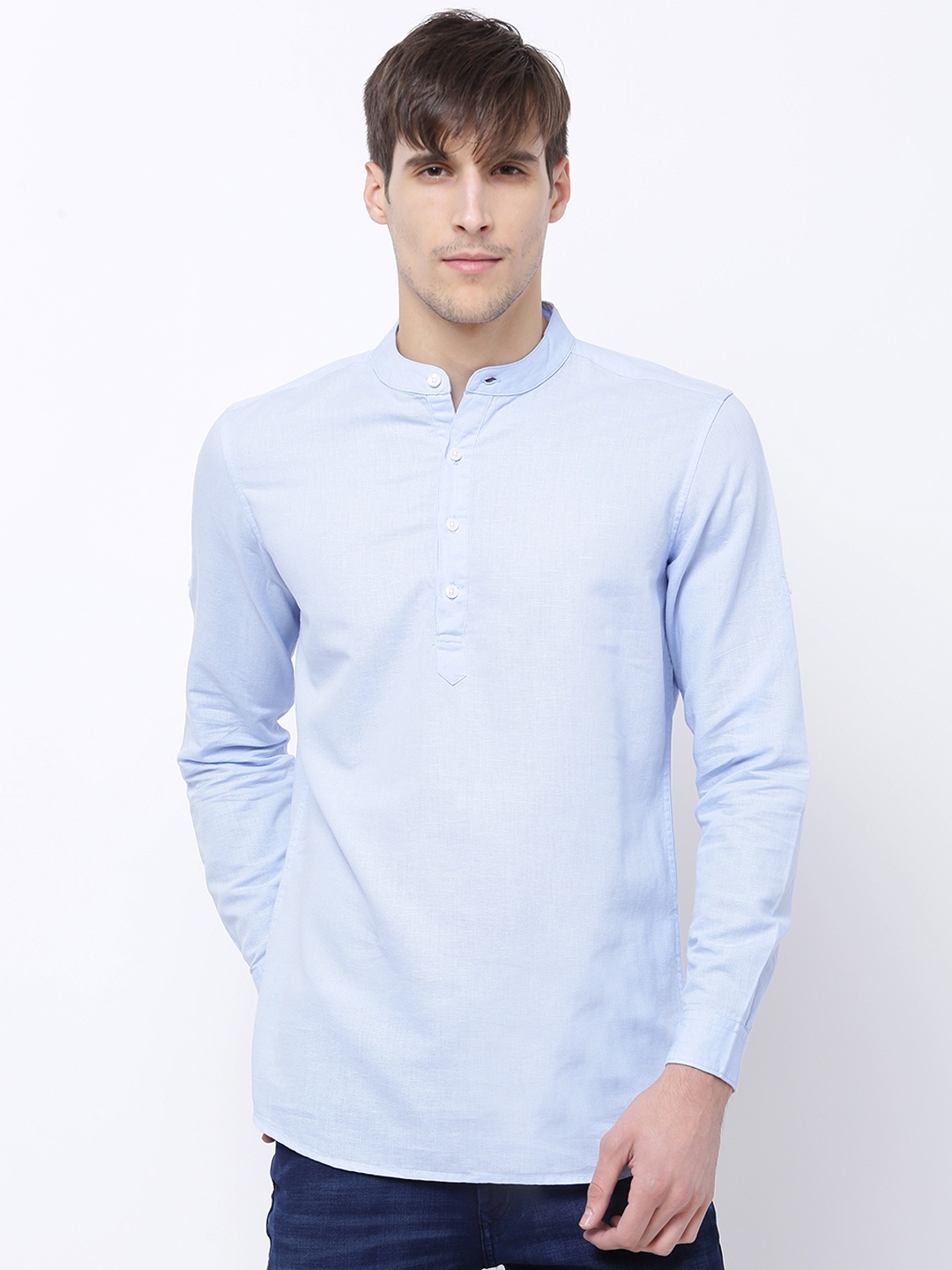 

Black coffee Men Blue Slim Fit Solid Casual Shirt