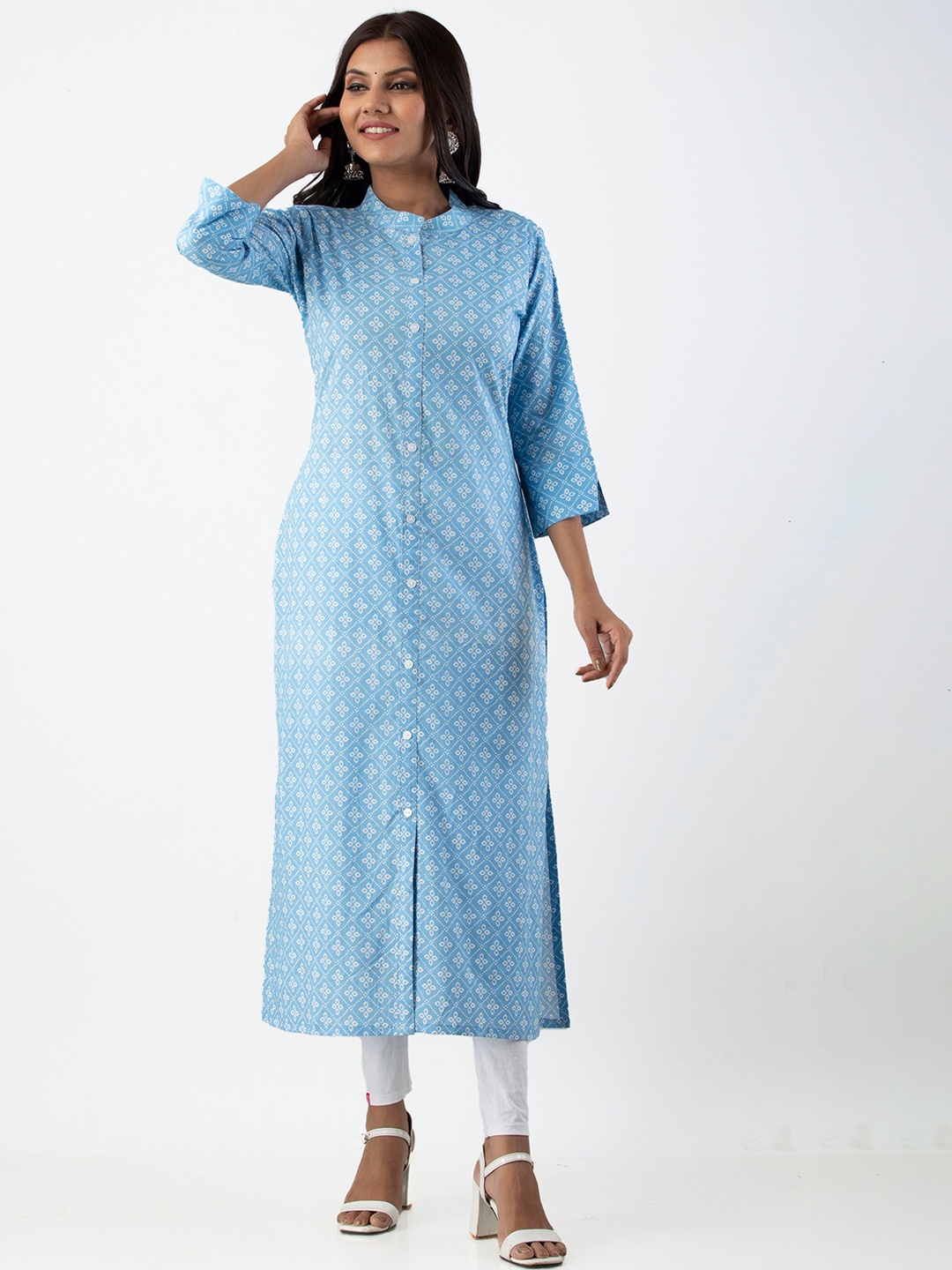 

OMASK Geometric Printed Cotton Kurta, Blue