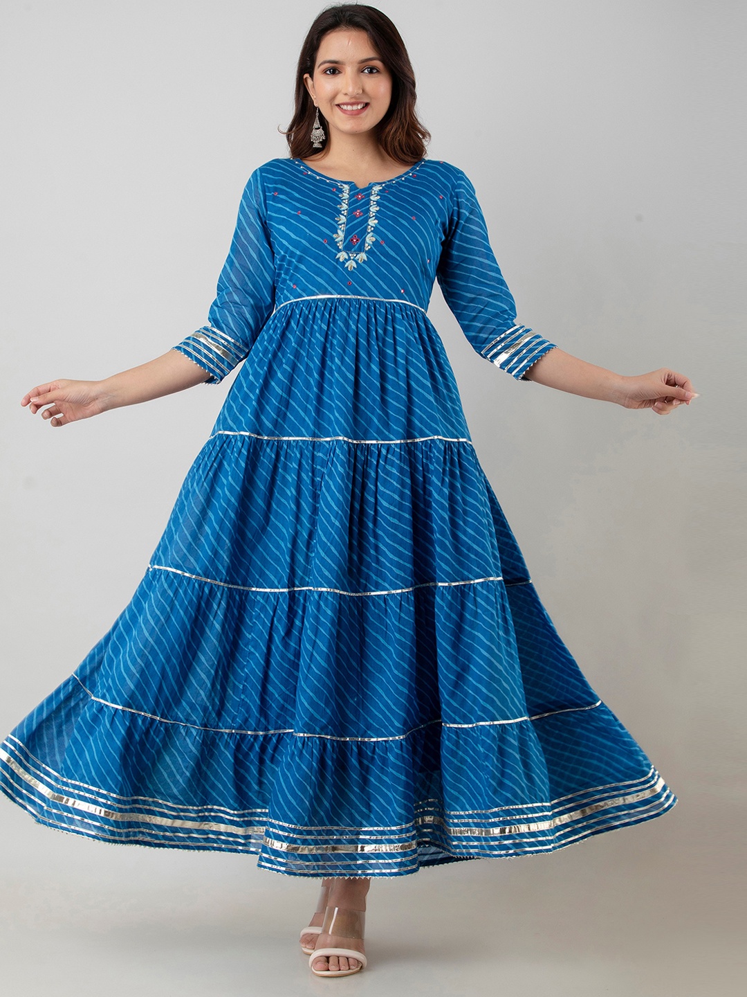 

OMASK Leheriya Anarkali Cotton Kurta, Blue