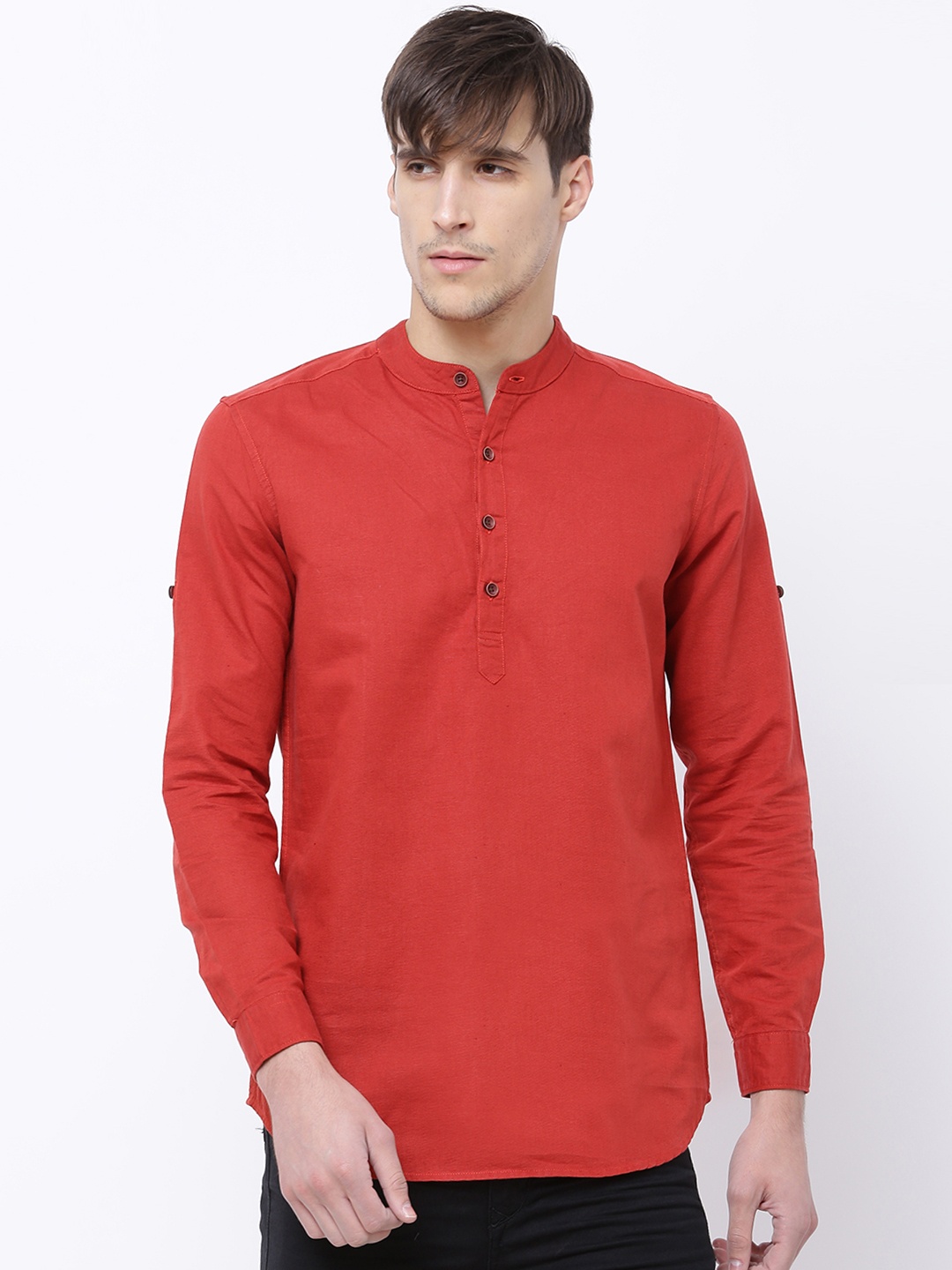 

Black coffee Men Rust Red Slim Fit Solid Casual Shirt