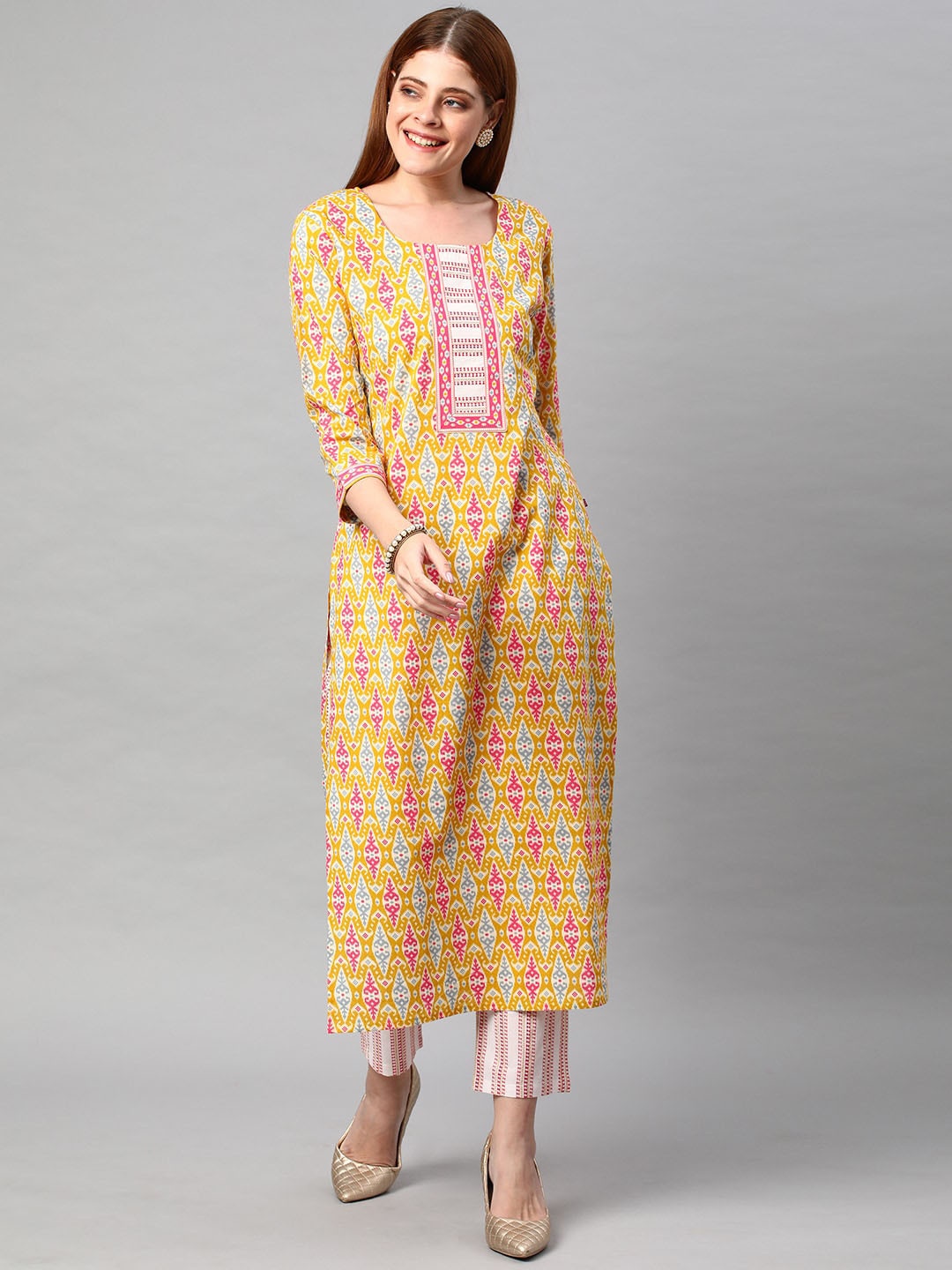

KALINI Women Ethnic Motifs Printed Kurta With Trousers, Yellow
