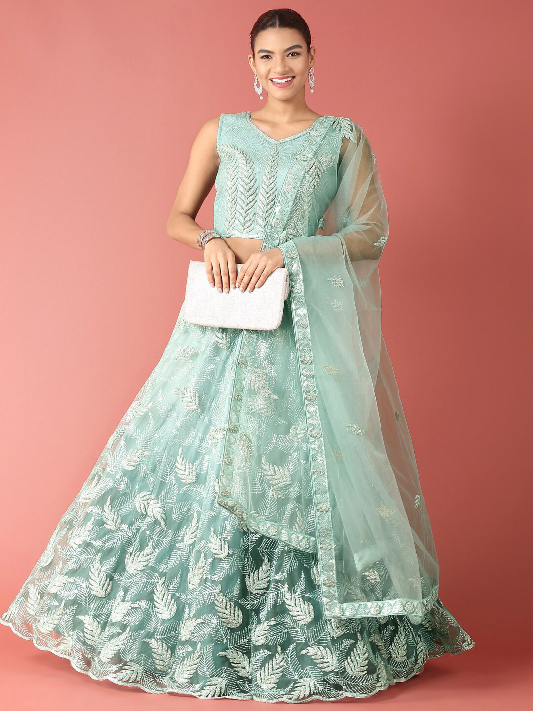 

panchhi Embellished Sequinned Semi-Stitched Lehenga & Unstitched Blouse With Dupatta, Turquoise blue