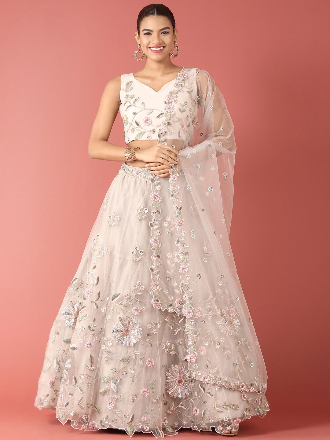 

panchhi Embellished Sequinned Semi-Stitched Lehenga & Unstitched Blouse With Dupatta, Pink