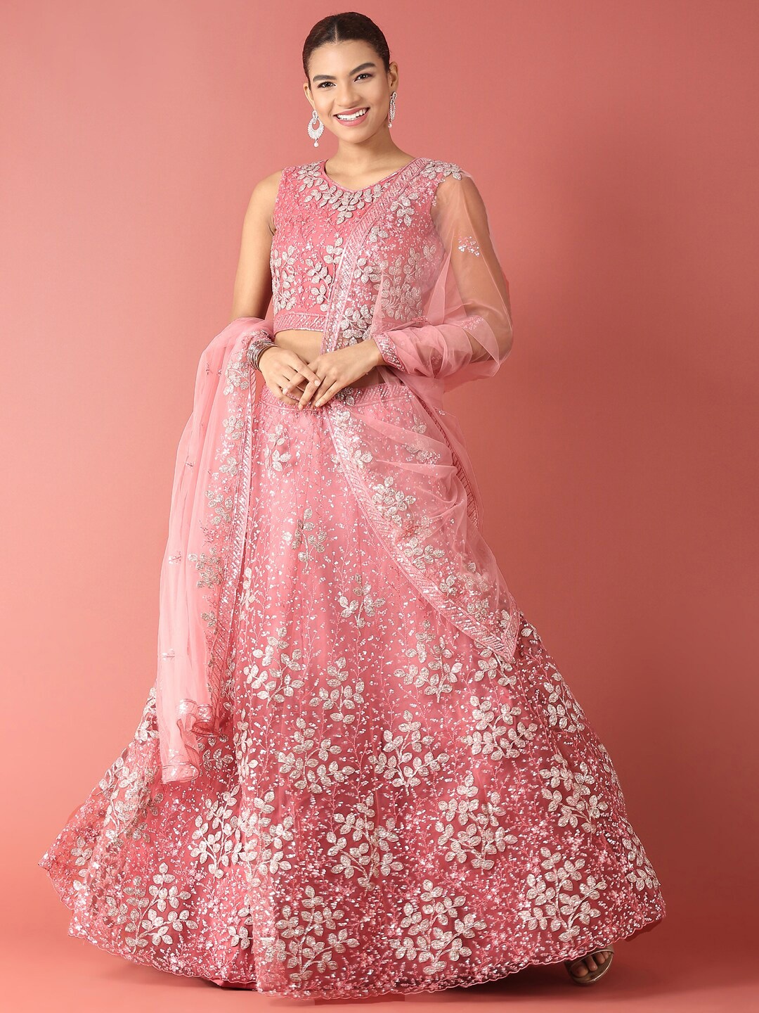 

panchhi Embellished Sequinned Semi-Stitched Lehenga & Unstitched Blouse With Dupatta, Pink