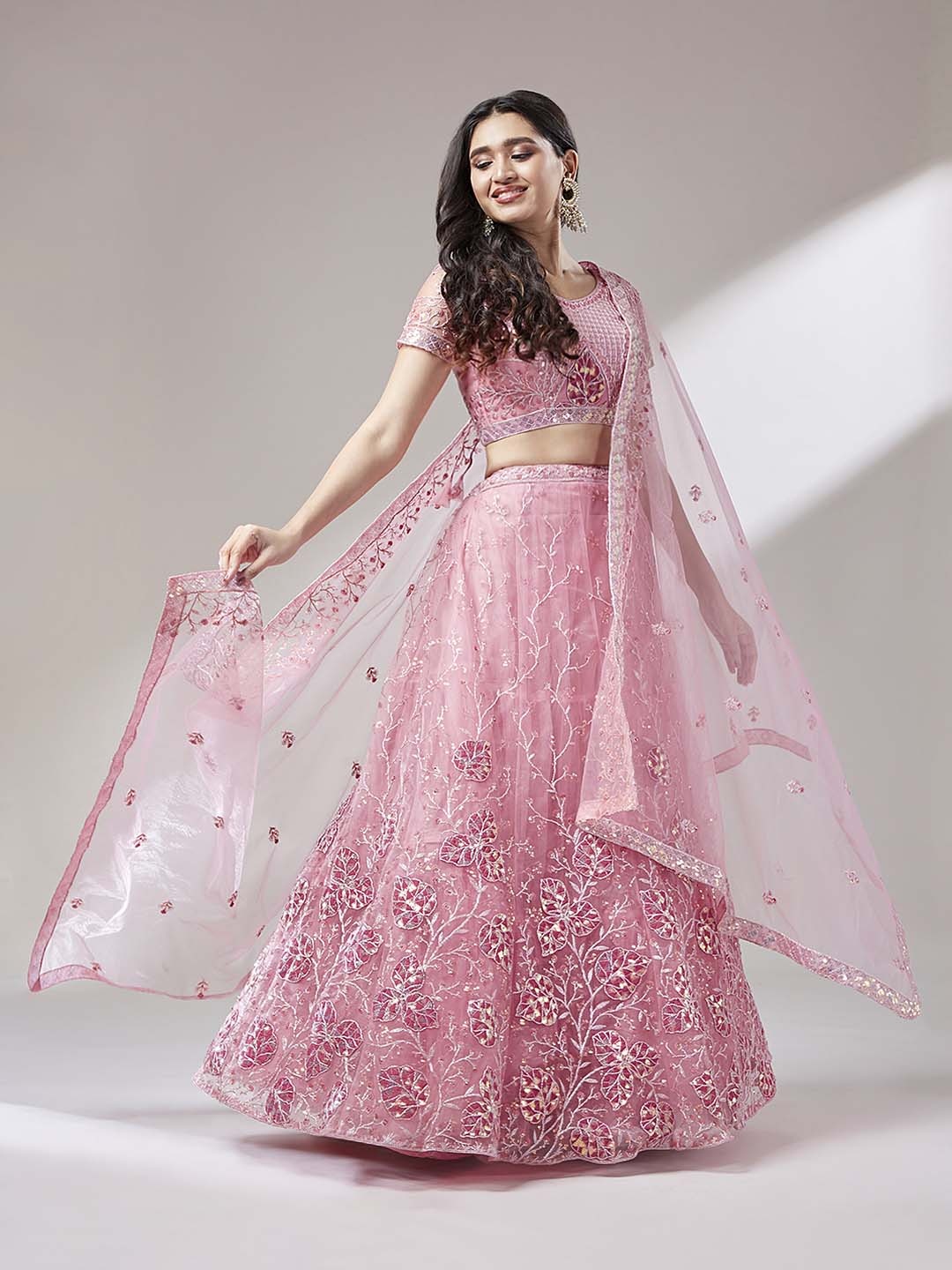 

panchhi Embellished Sequinned Semi-Stitched Lehenga & Unstitched Blouse With Dupatta, Pink
