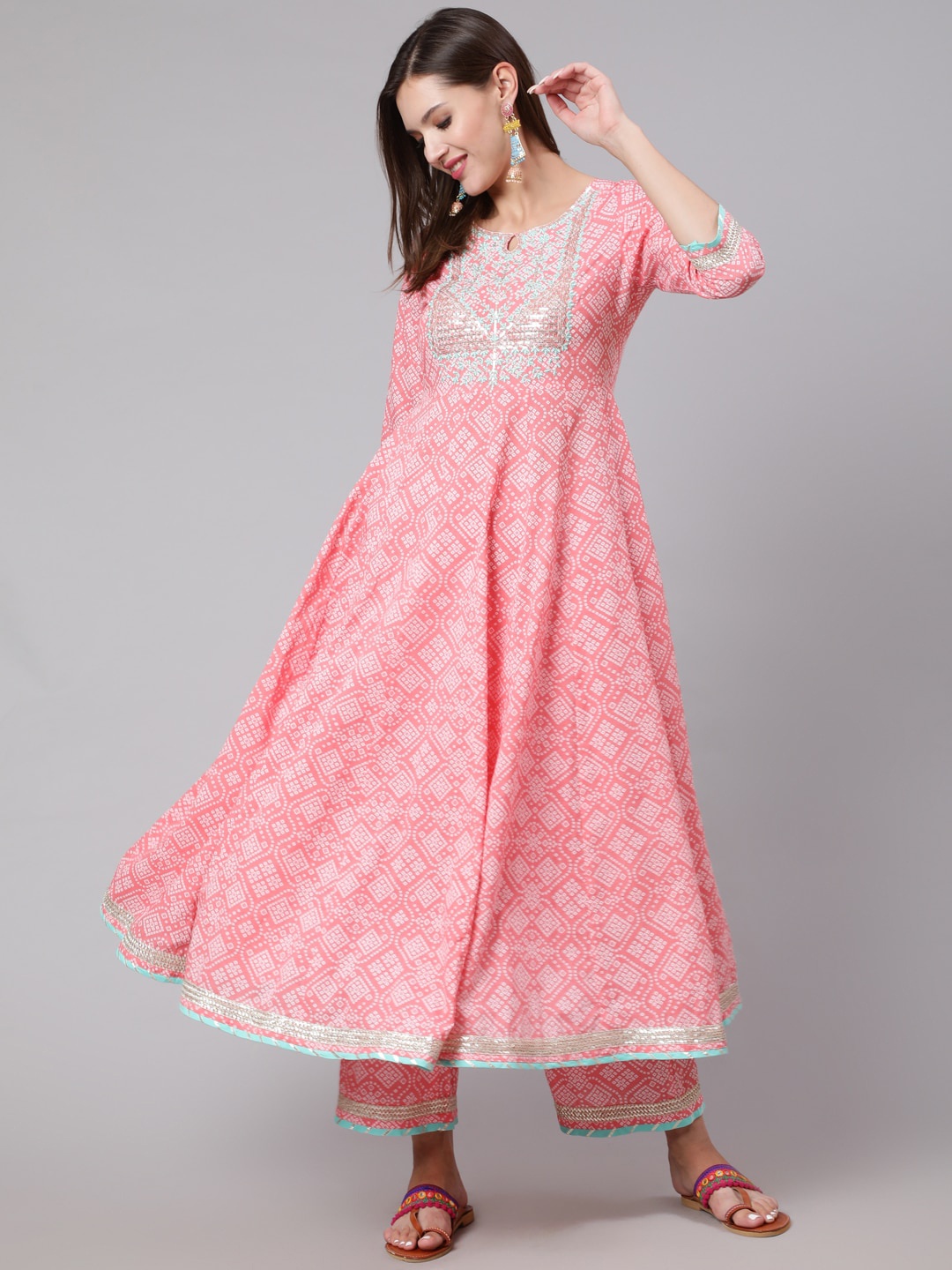 

GULMOHAR JAIPUR Women Pink Ethnic Motifs Printed Pure Cotton Kurta Set