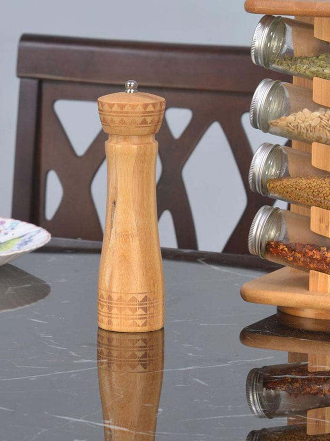 

Athome by Nilkamal Brown Laser Printed Bamboo Pepper Mill