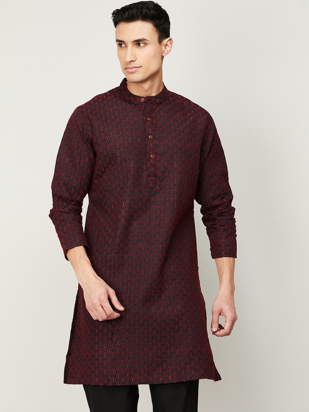 

Melange by Lifestyle Men Red Geometric Pure Cotton Kurta