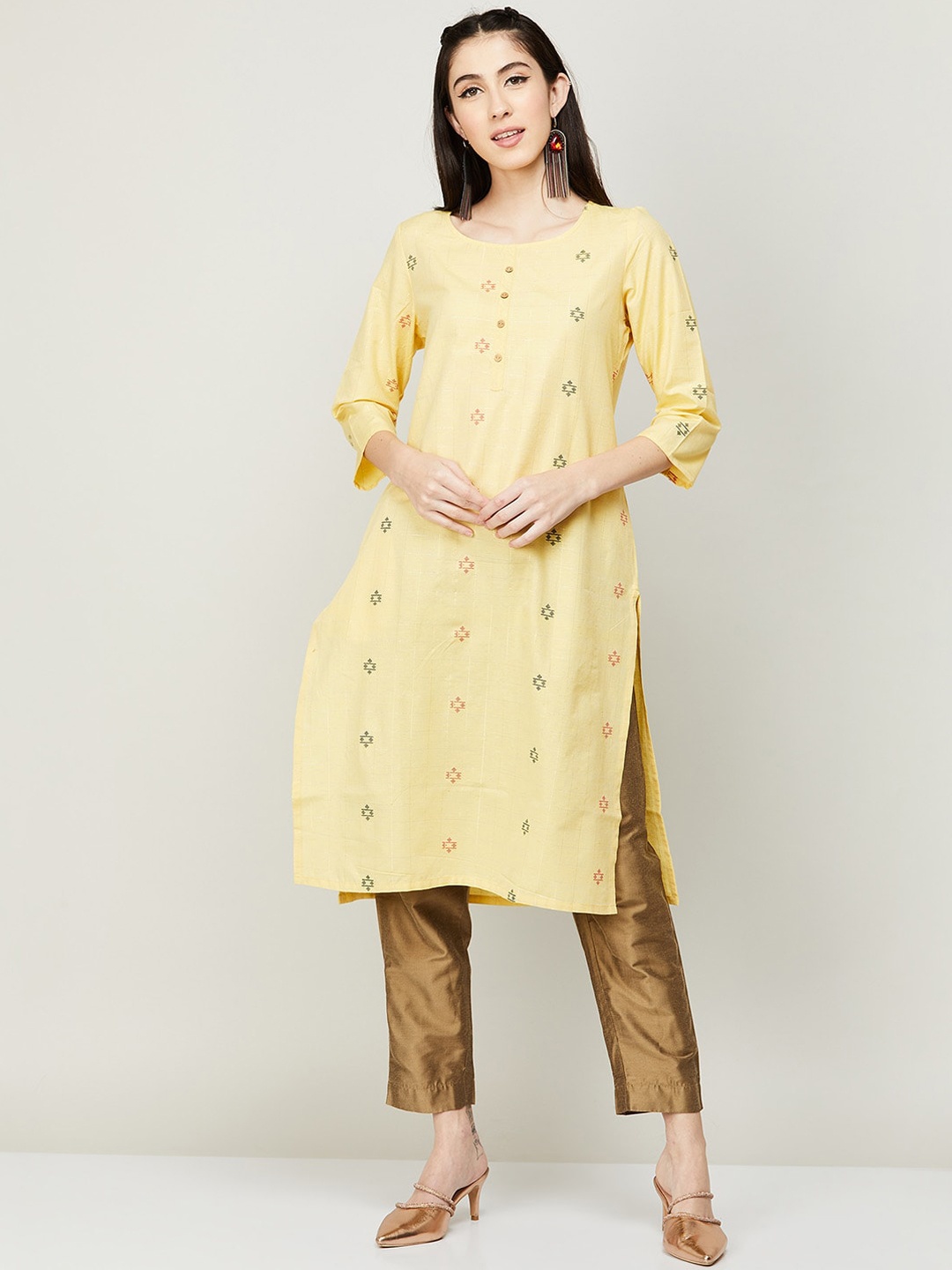 

Melange by Lifestyle Women Yellow Ethnic Motifs Pure Cotton Kurta