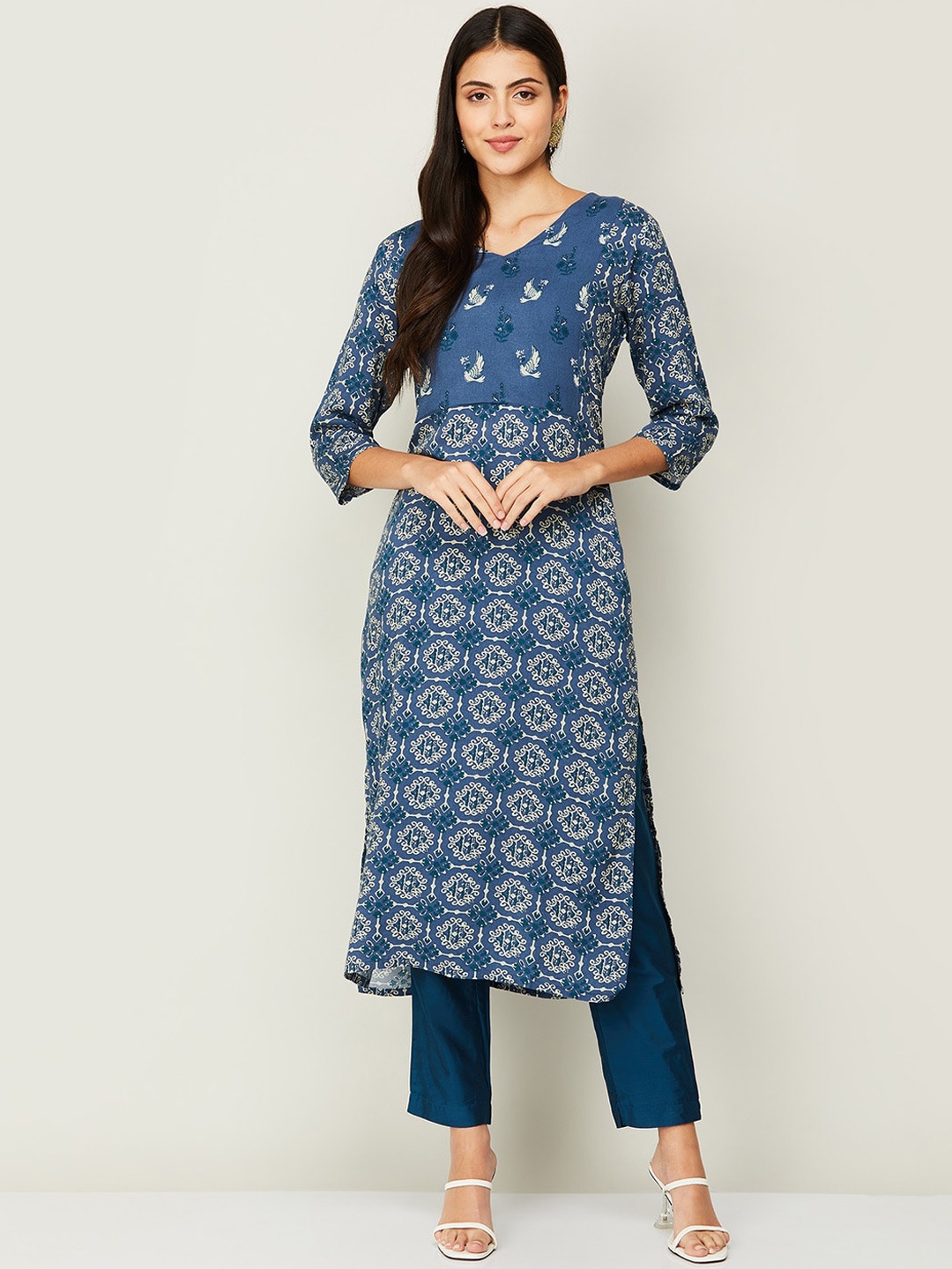 

Melange by Lifestyle Ethnic Motifs Printed Kurta, Blue