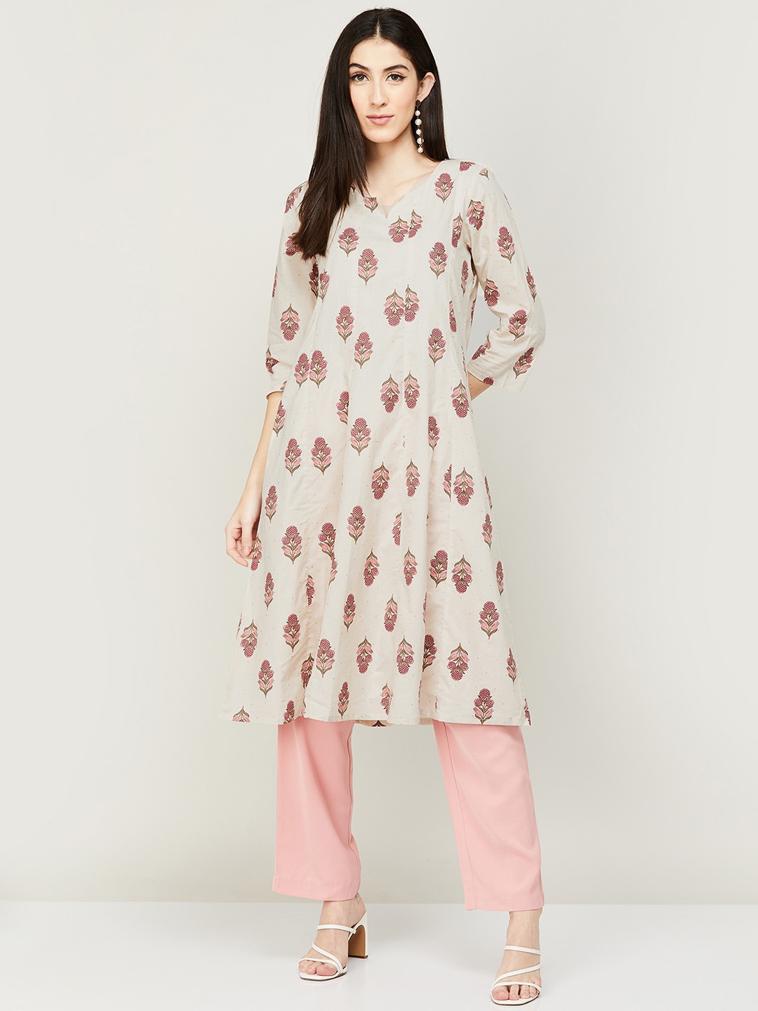 

Melange by Lifestyle Ethnic Motifs Printed Kurta, Cream