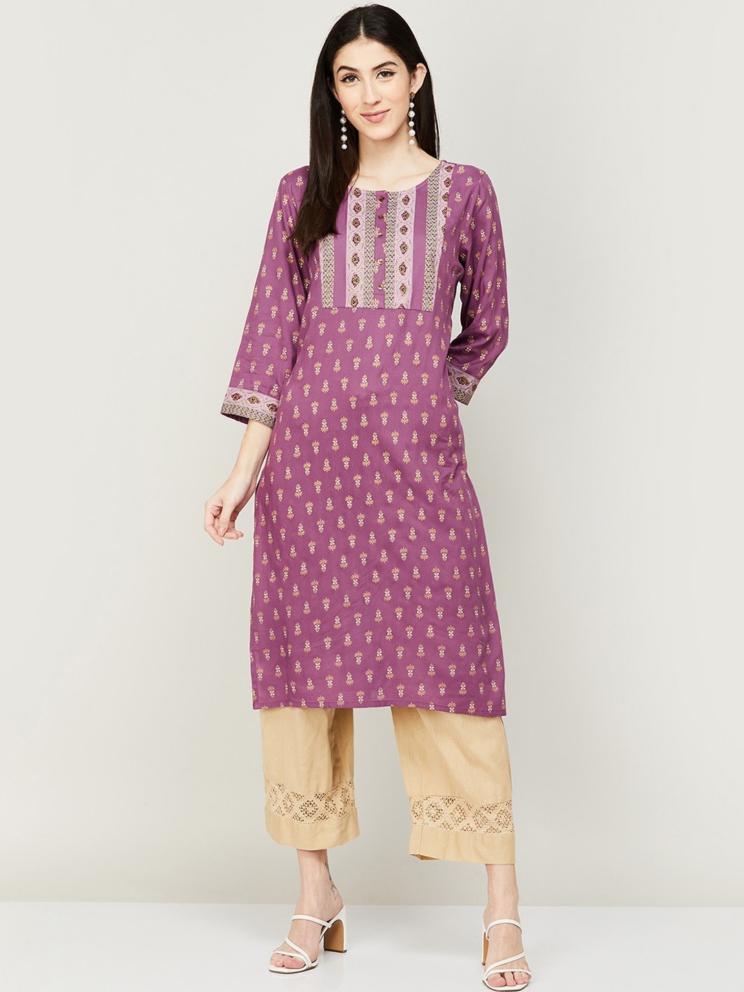 

Melange by Lifestyle Ethnic Motifs Printed Patchwork Indie Prints Kurta, Magenta