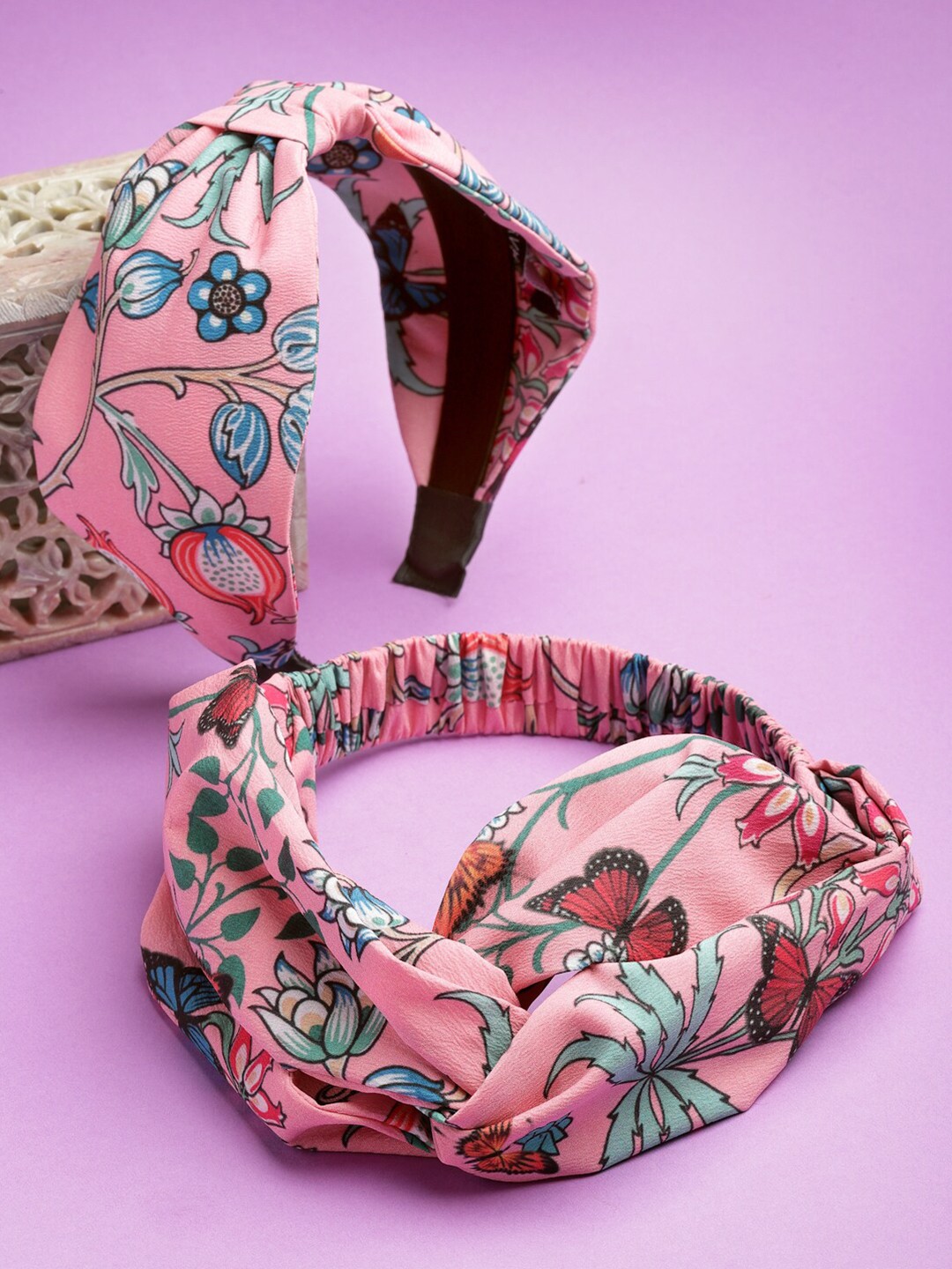

SHAYE Women Floral Pink & Blue Set of 2 Hairband