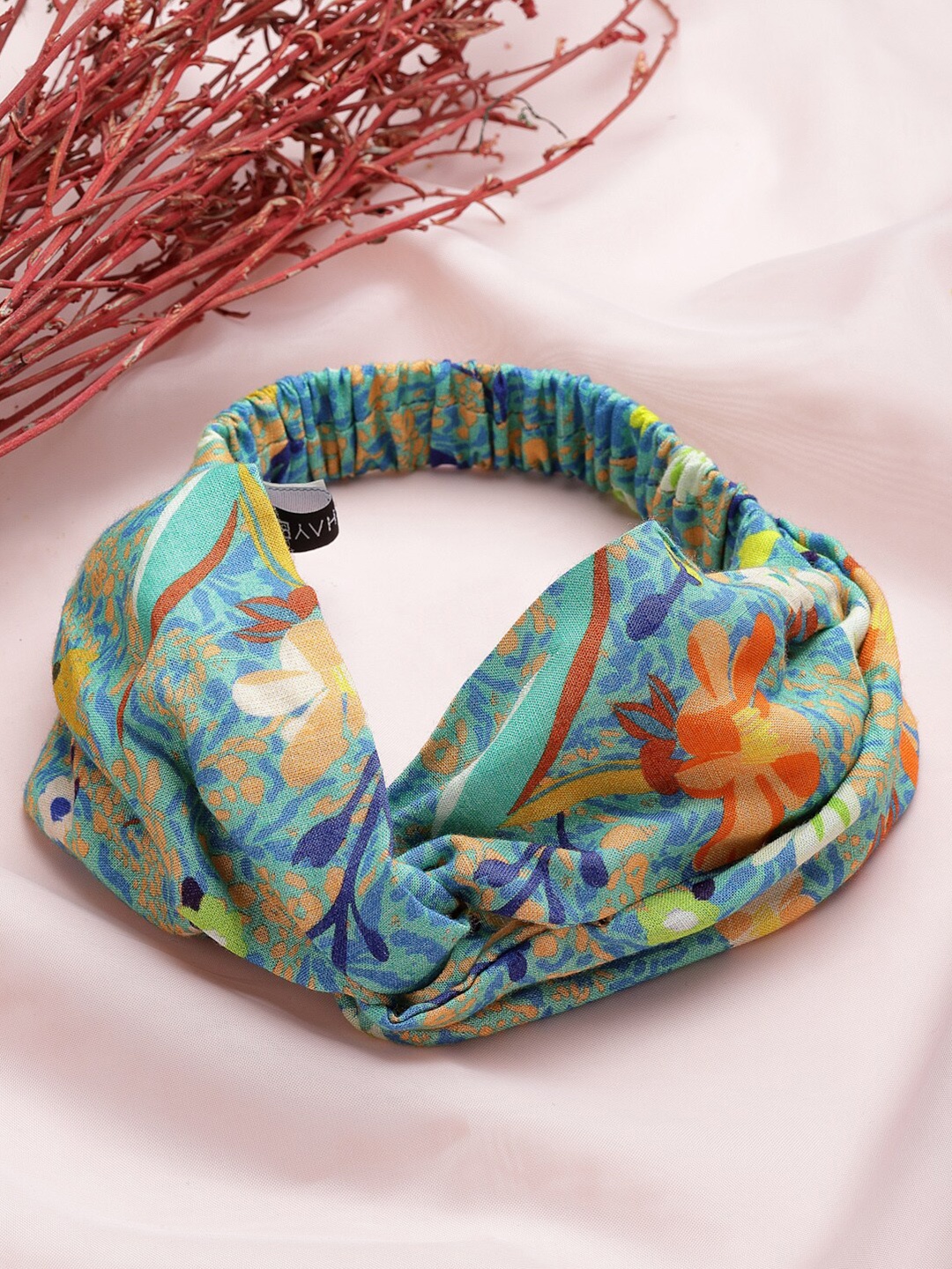 

SHAYE Women Sea Green & Orange Floral Print Hairband