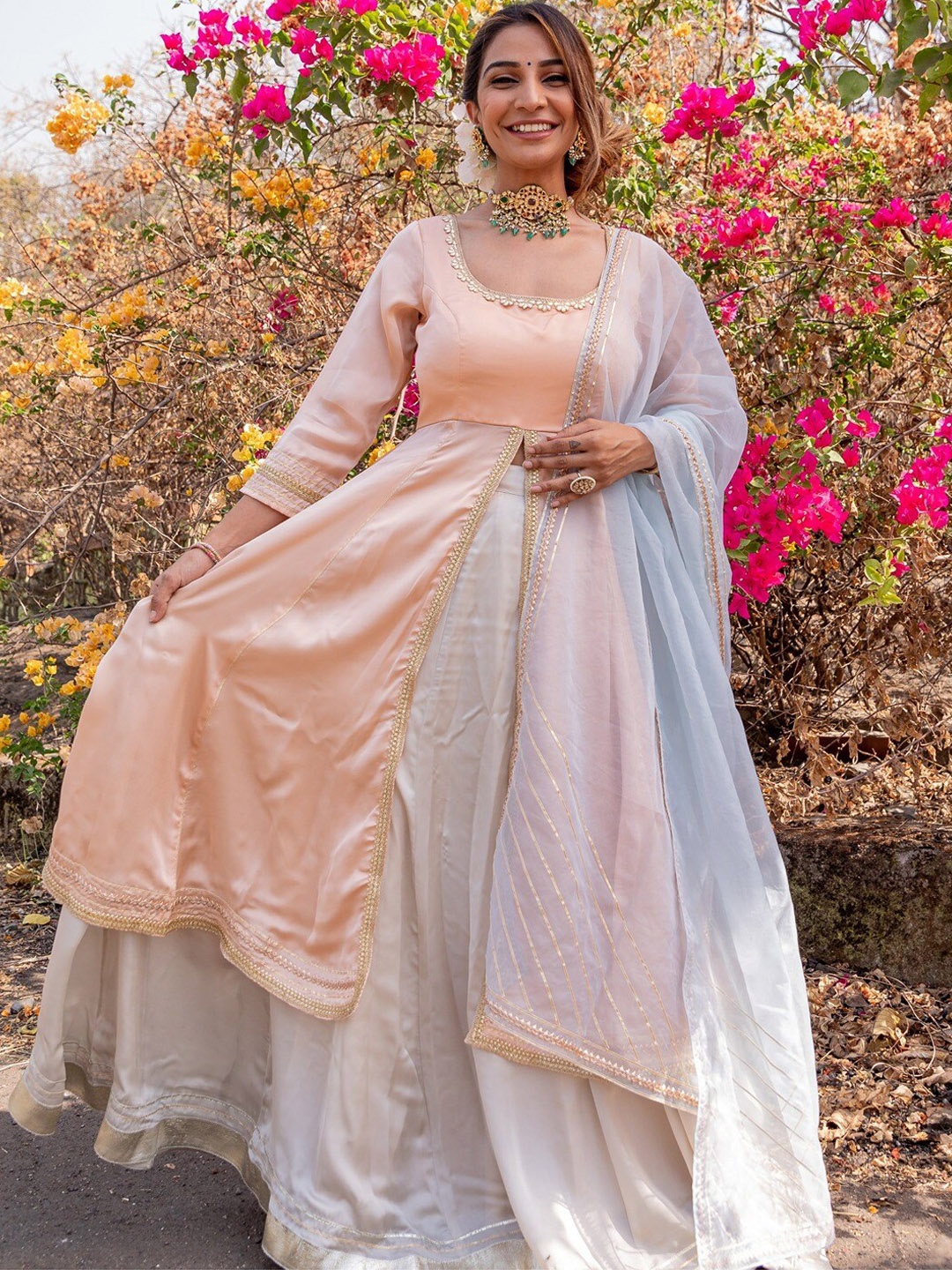 

Lavanya The Label Kurta with Skirt & Dupatta, Peach